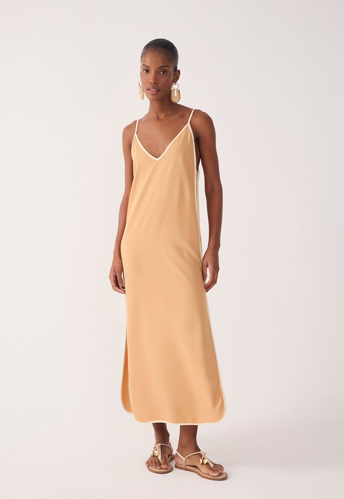 Vista principal Vestido Feminino Dress To Midi Viés Midi Dress to bege