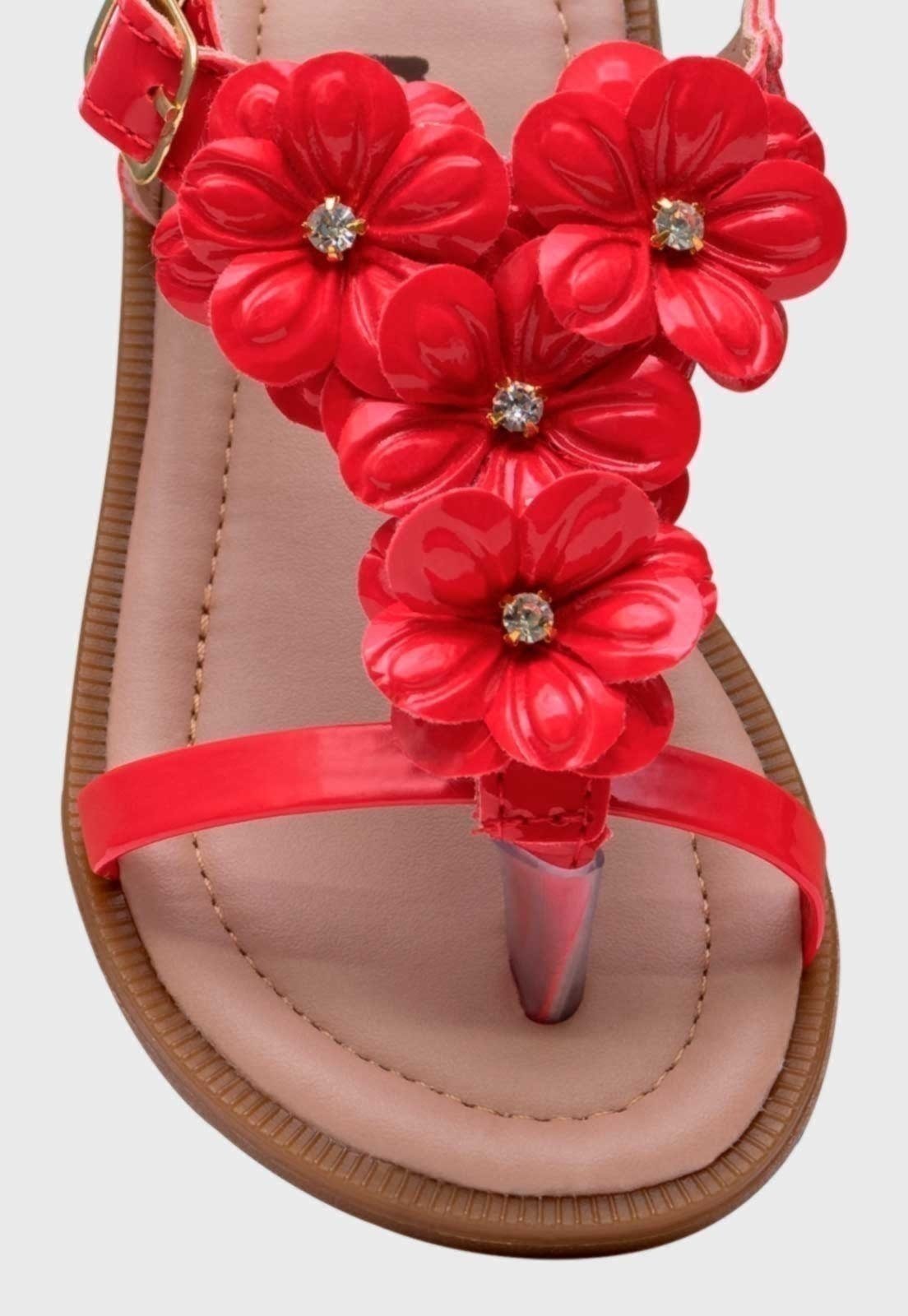 Vista 2 Infantil - Sandália Pópidi Menina Flores Pópid�� vermelho