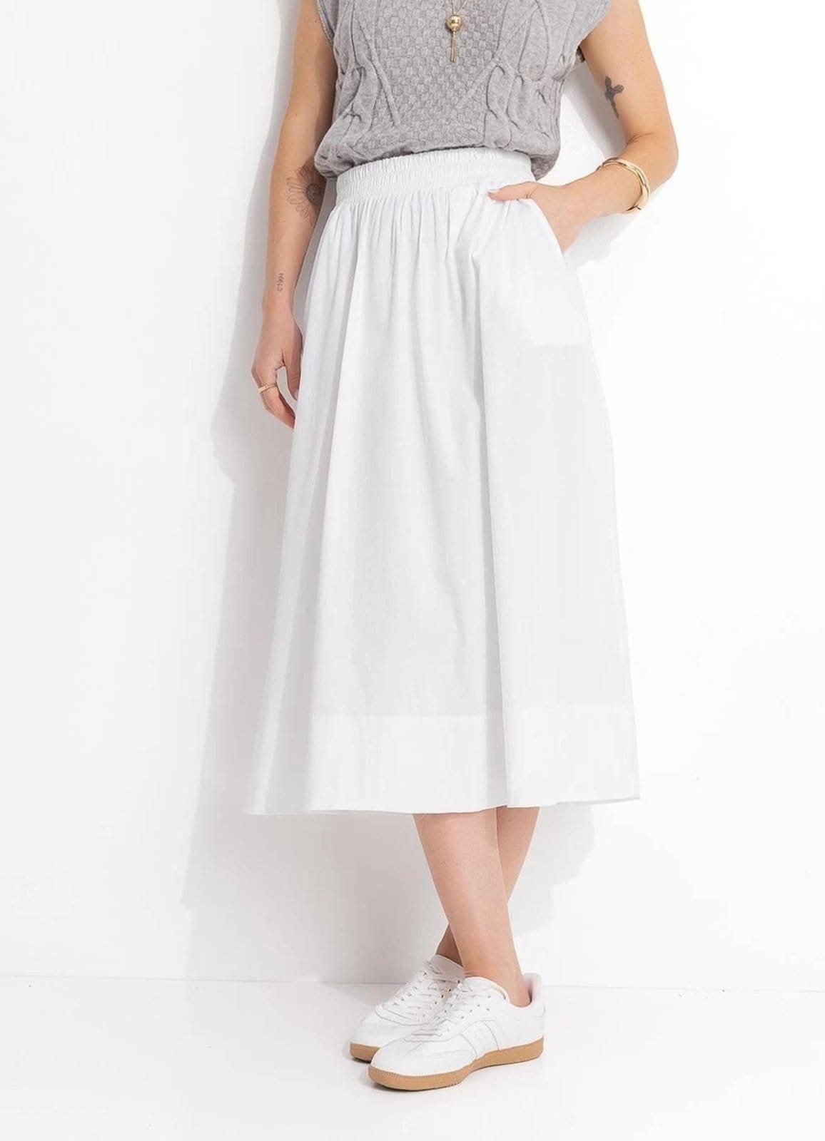 Vista 2 Saia Midi Em Tricoline Quintess branco
