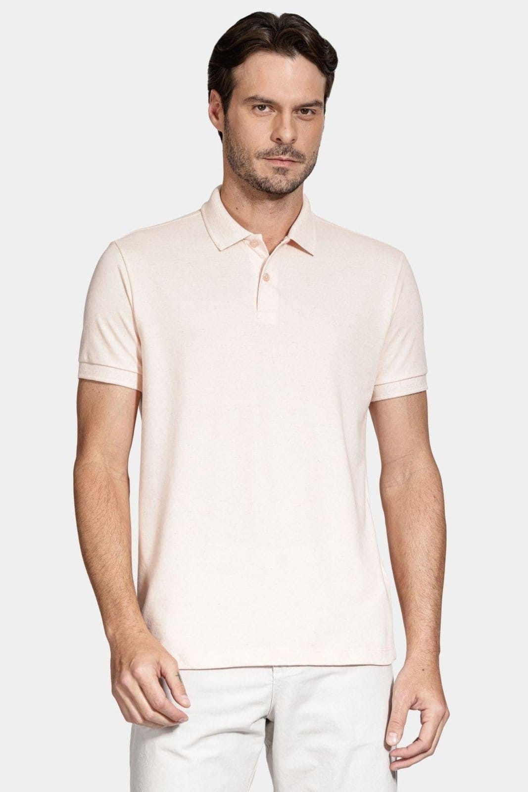 Vista principal Polo Aramis Manga Curta Algodão Com Linho Salmao Aramis rosa