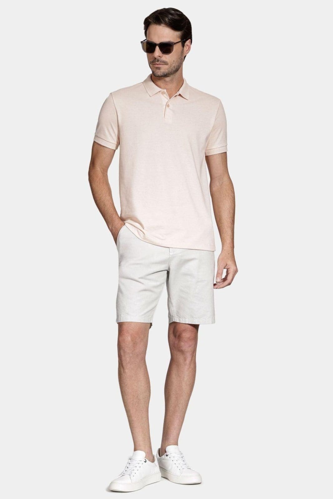 Vista 2 Polo Aramis Manga Curta Algodão Com Linho Salmao Aramis rosa