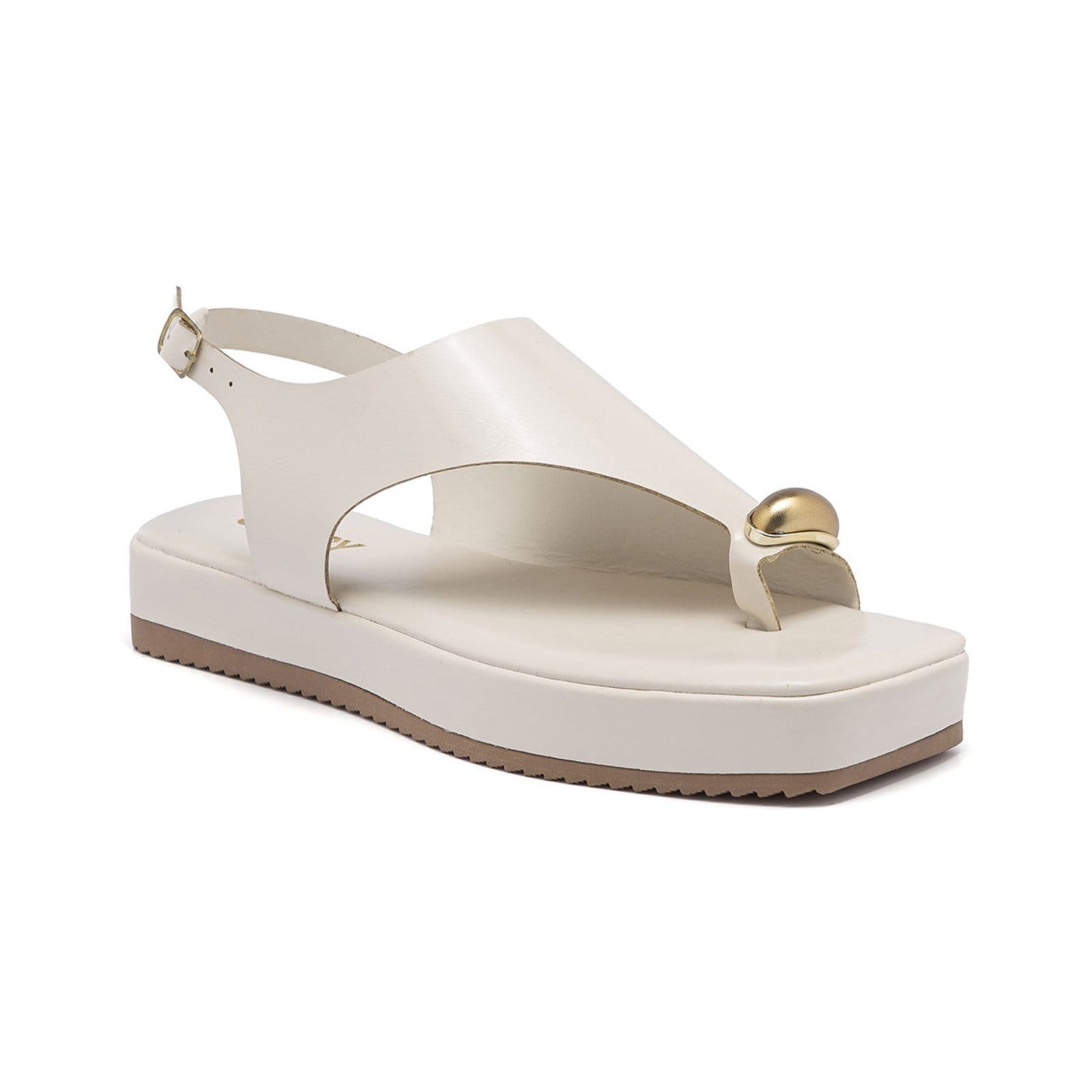 Sandália Flatform Feminina Stessy Leve Detalhe Anel de Dedo Off White