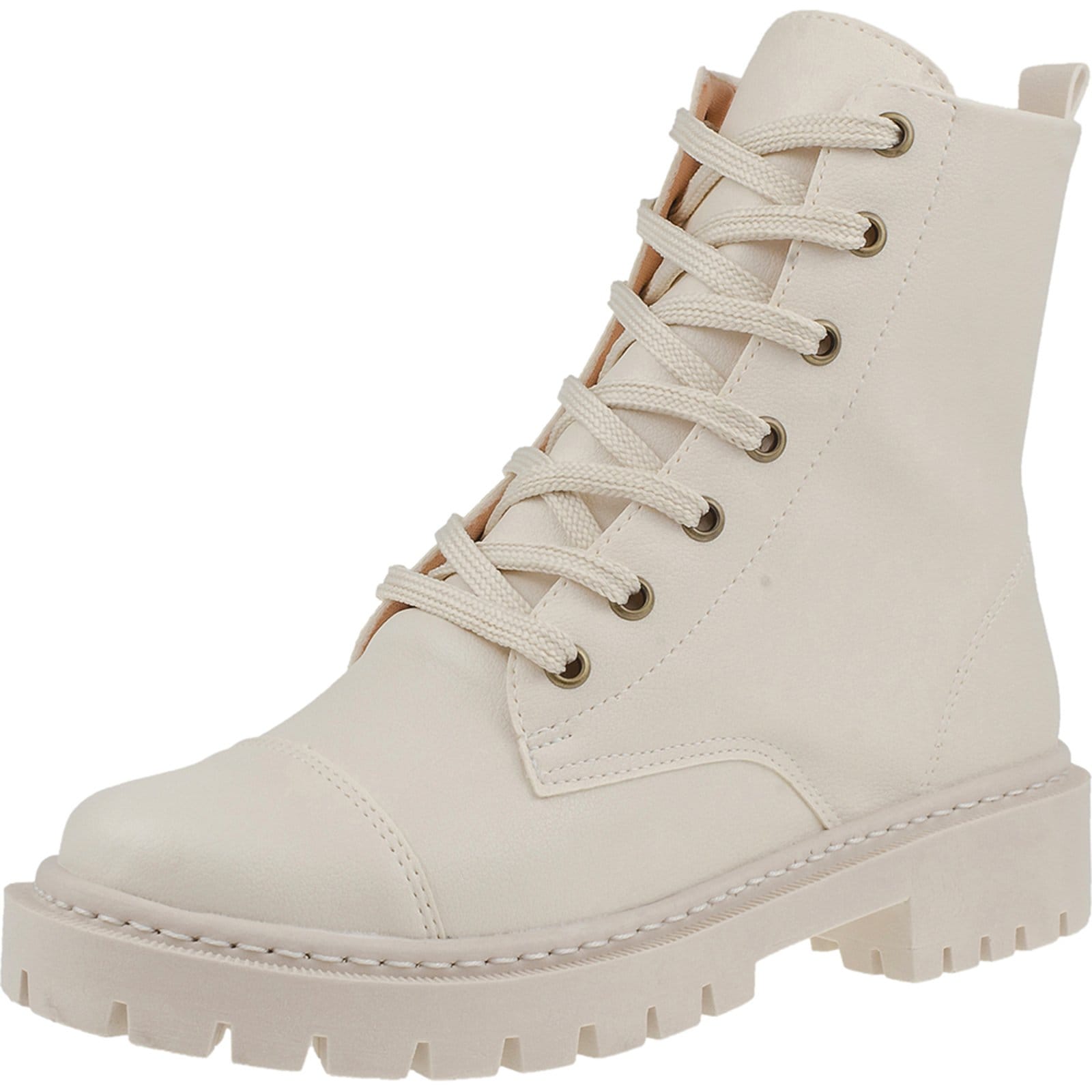 Vista principal Bota Coturno Feminino Tratorada Confort Blogueira Off White CIA DOS PASSOS bege white