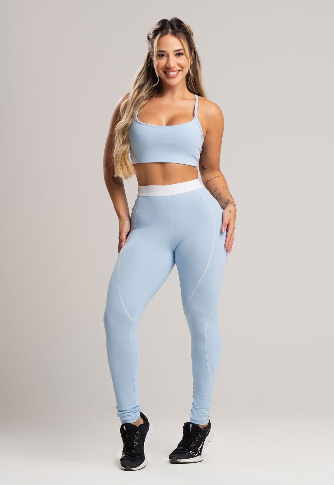 Calça Legging Academia MVB Modas com Elástico Cintura Alta Feminina Poliamida Céu
