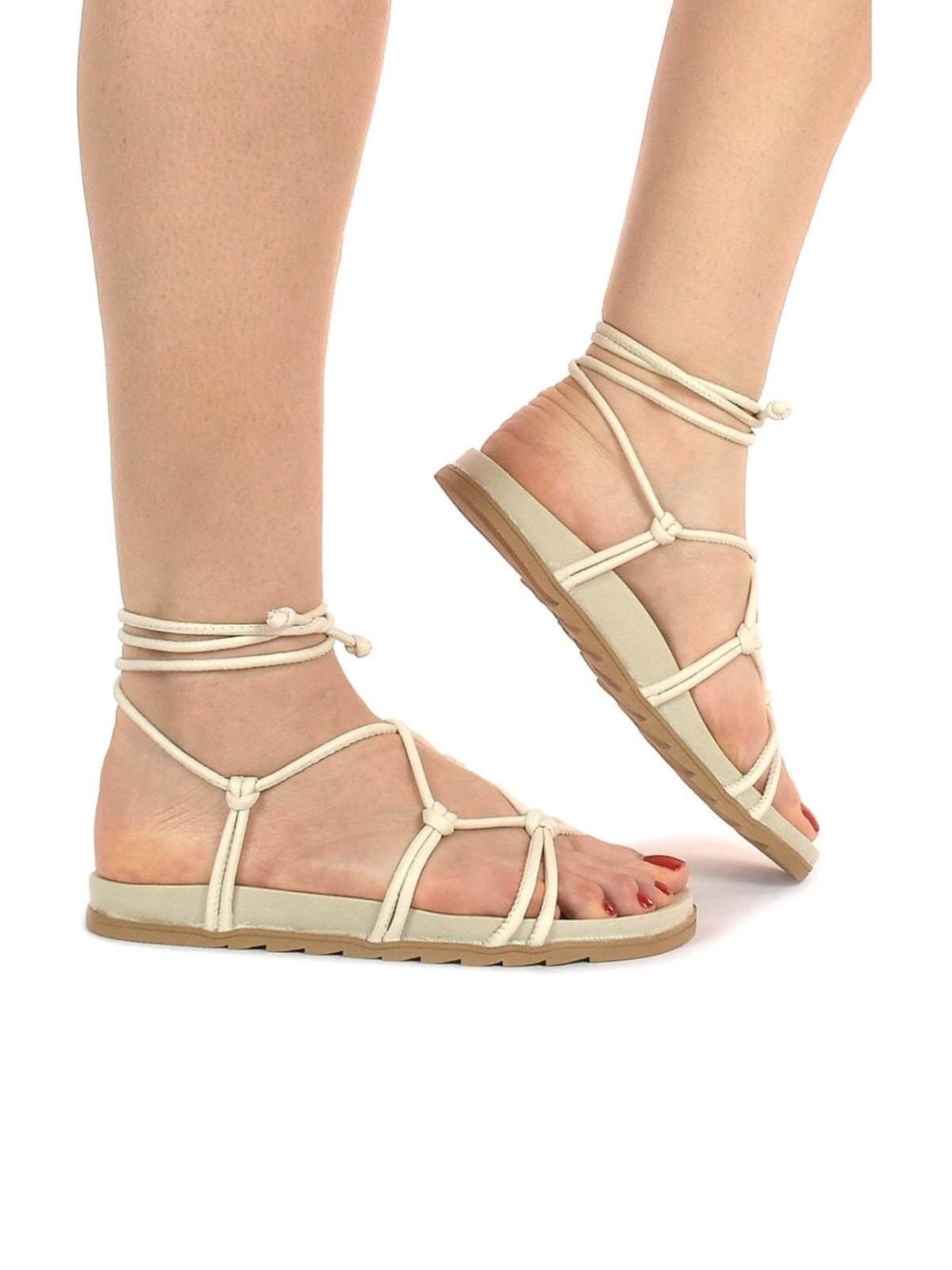 Vista 2 Sandália Feminina Birk de Amarrar Flatform Papete Anatômico Confortável Via Angel 6301 off-white VIA ANGEL off-white white