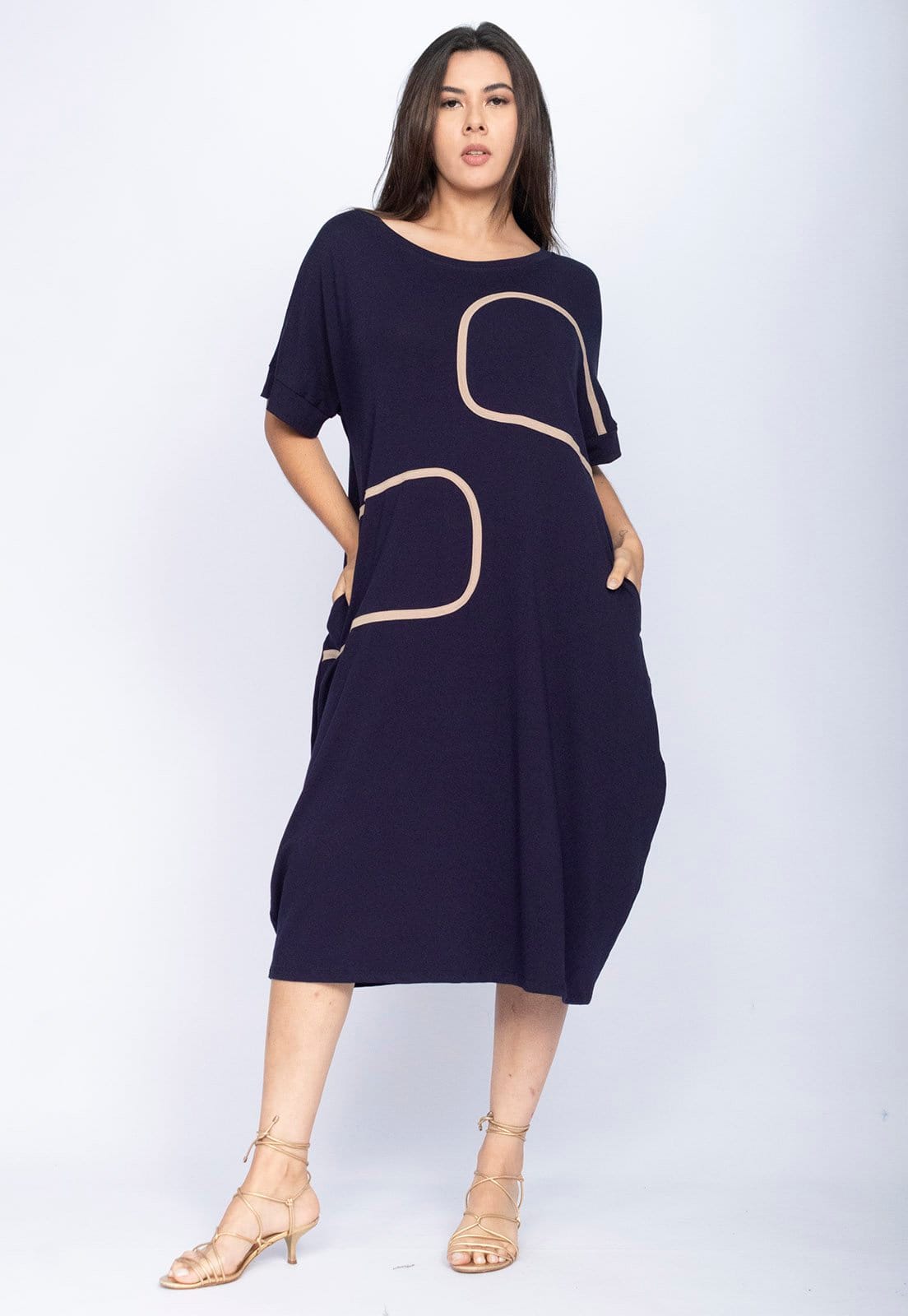 Vista 2 Vestido Amazonia Vital Tribalê Malha Midi Plus Amazonia Vital azul/estampado azul