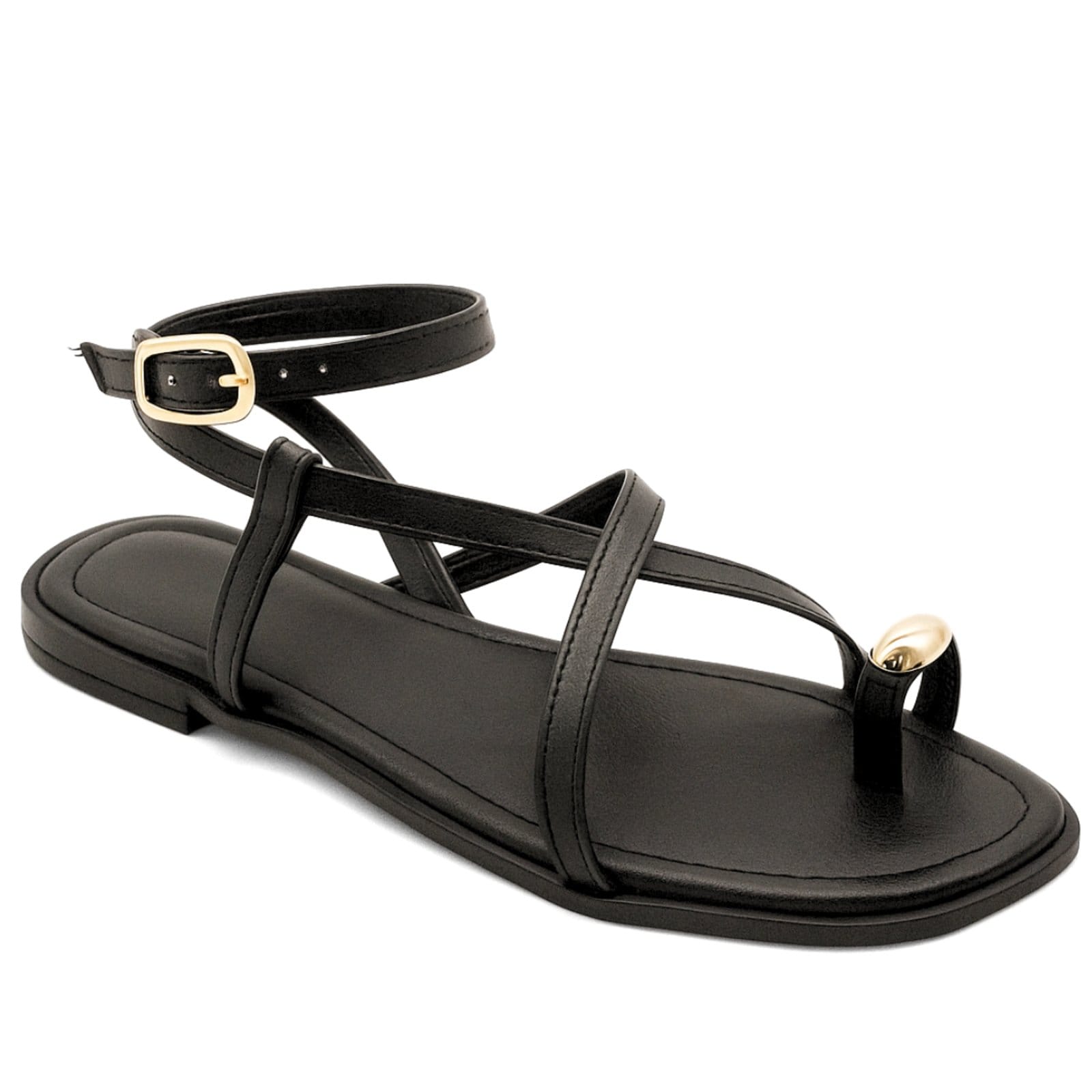 Sandália Rasteirinha Tiras Cruzadas Com Ring Toe Elegante e Moderna Preta 307