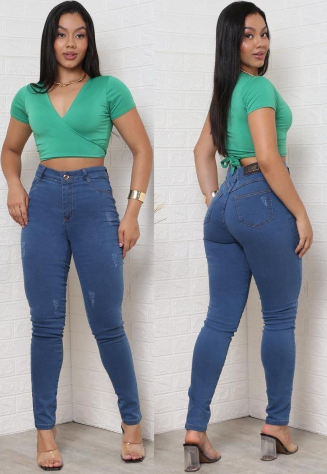 Vista 2 Calça Jeans Feminina Skinny Linha Comfortavel Com Detalhes Puidos -INSIDE JEANS ED E A E JEANS azul