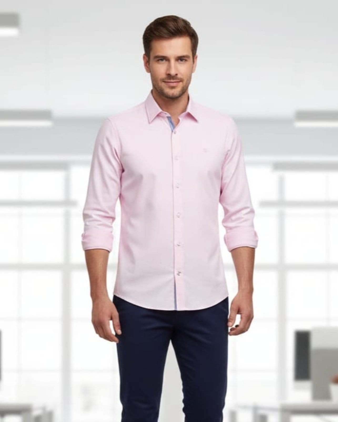 Camisa Social Amil Lavender Slim Algodão Com Elastano Lançamento Luxo