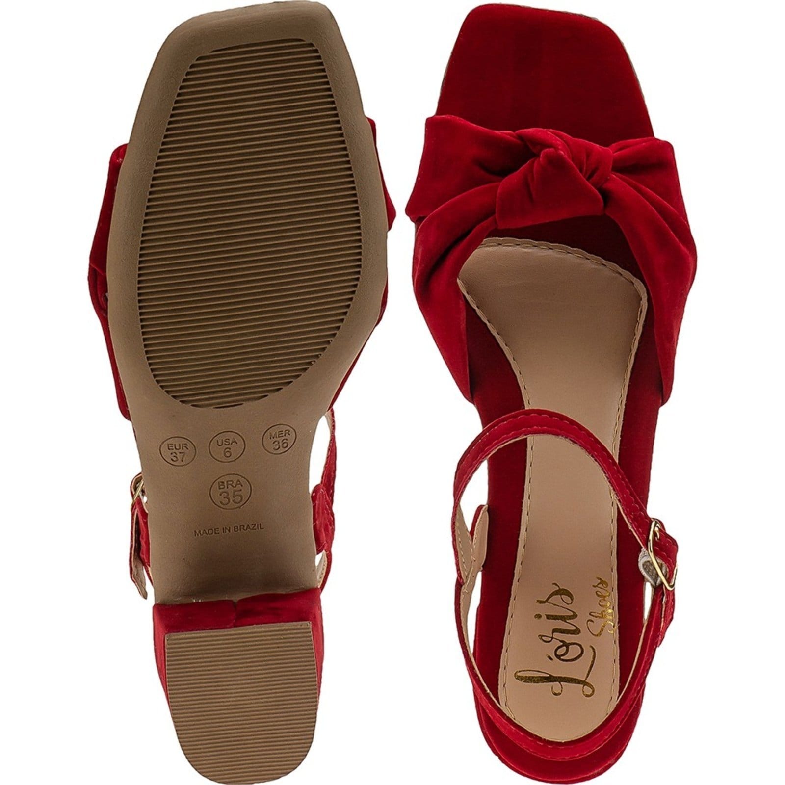 Vista 2 Sandalia Feminina Lóris Shoes Tiras Cruzada em Nó Saltinho Medio Festa Confort 102 LÓRIS SHOES vermelho