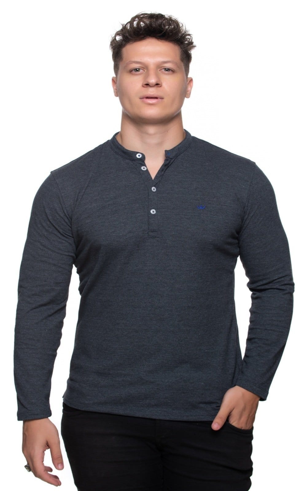 Camisa Gola Padre Aburguesia Slim Fit Cinza