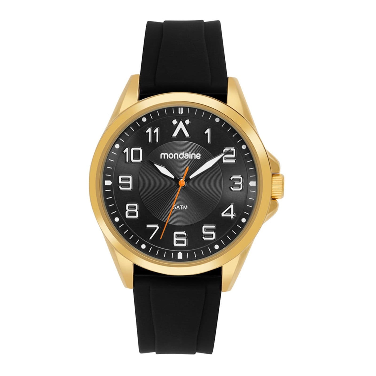 Vista principal Relógio Masculino Silicone Fivela Caixa Dourada Mondaine preto