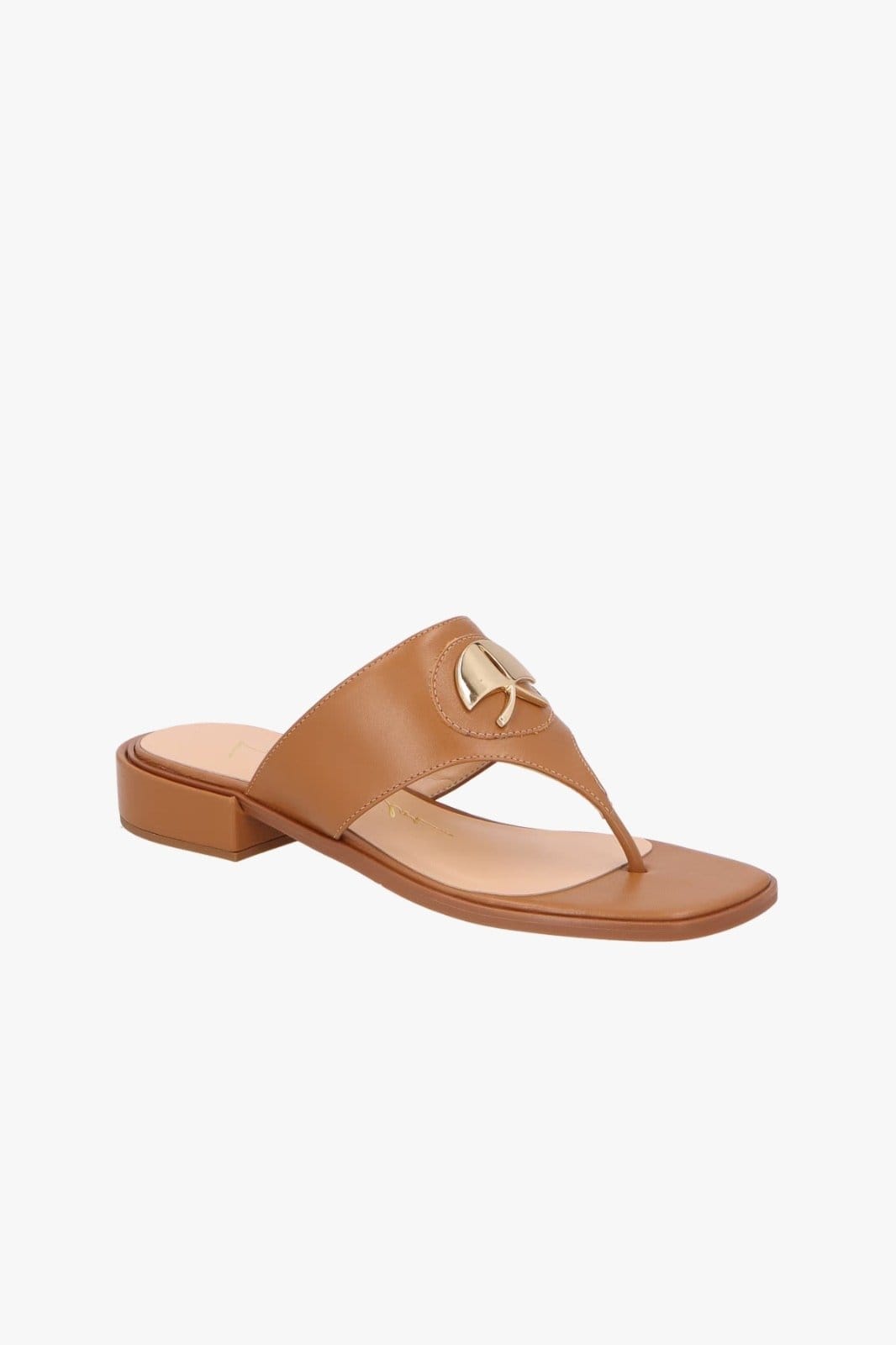 Vista 2 Rasteira Luiza Barcelos De Dedo Em Couro Com Logo Metalica Luiza Barcelos caramelo