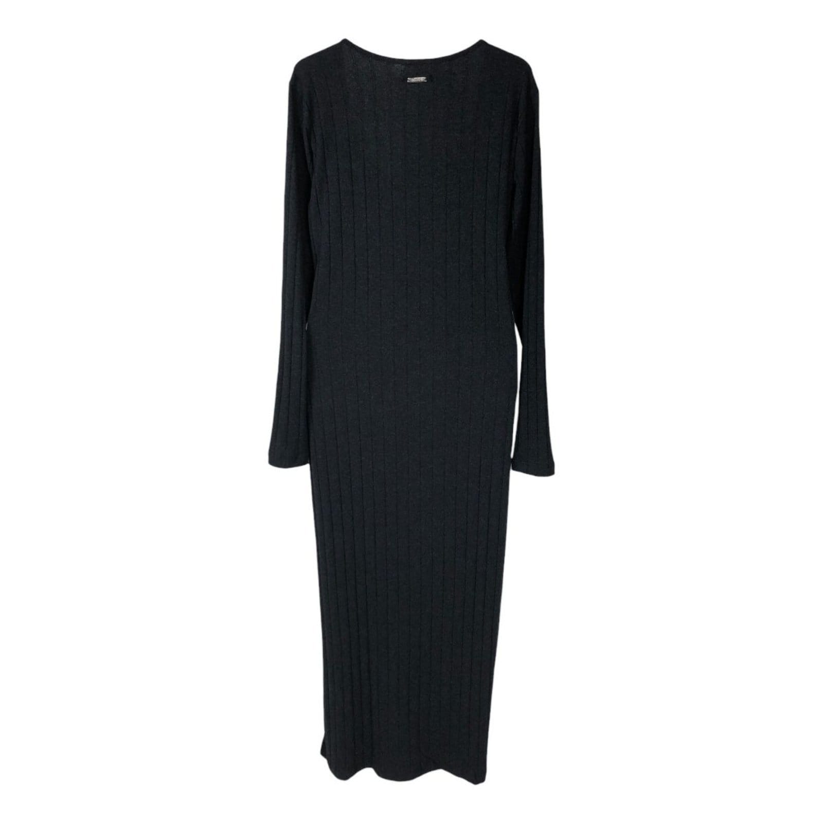 Vista 2 Vestido Canelado Midi Manga Longa Triton Triton preto