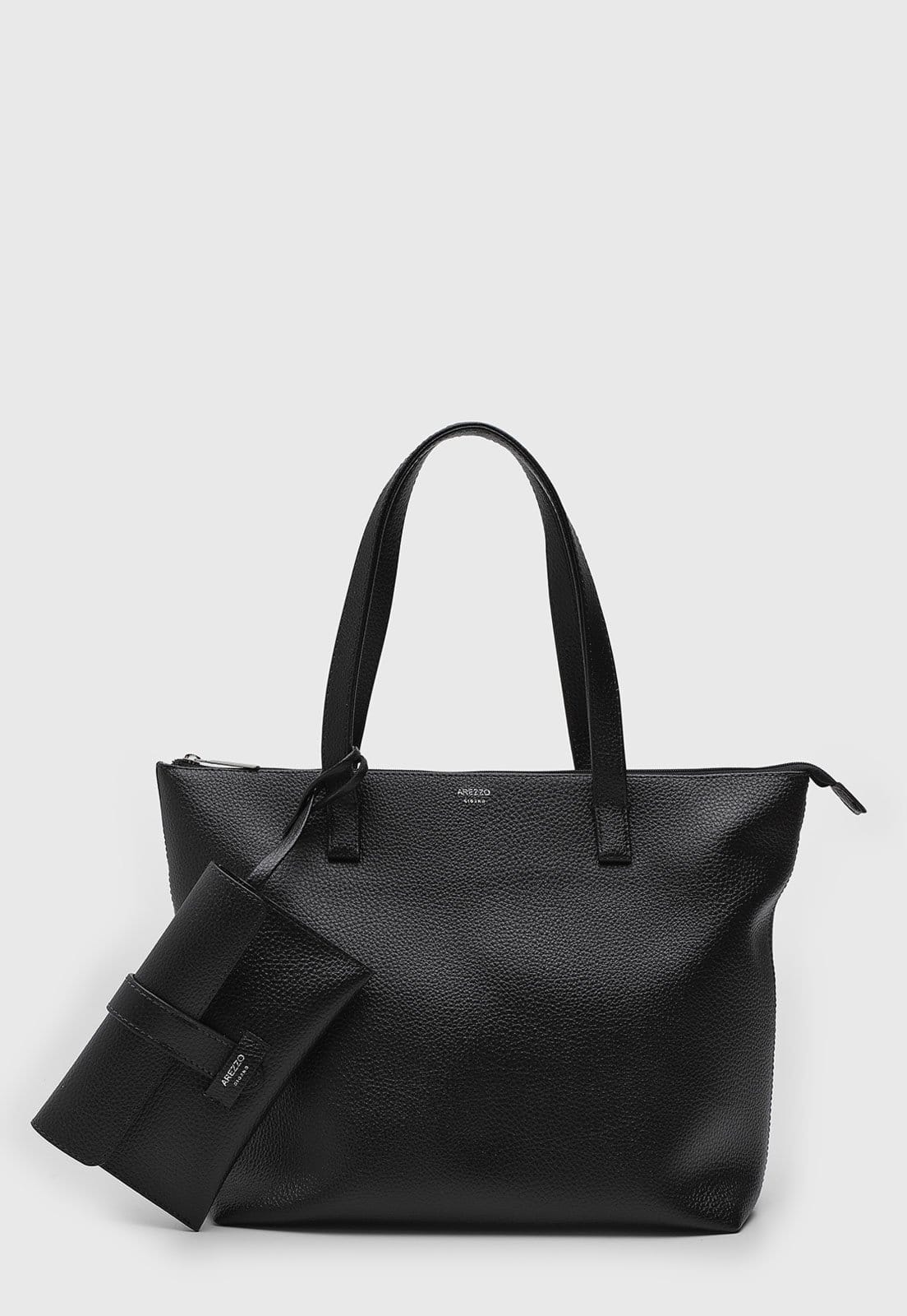Kit Bolsa e Carteira Feminina Arezzo Grande Texturizada Preta