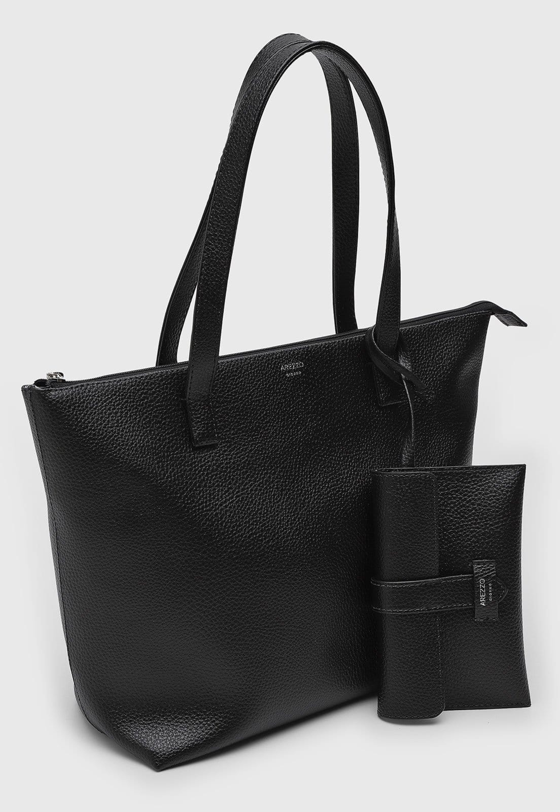 Vista 2 Kit Bolsa e Carteira Feminina Arezzo Grande Texturizada Preta Arezzo preto