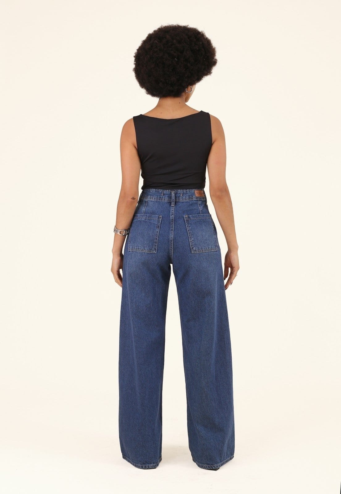 Vista 2 Calça Pop Me Jeans Wide Leg Bolso-Faca Escuro Pop Me azul