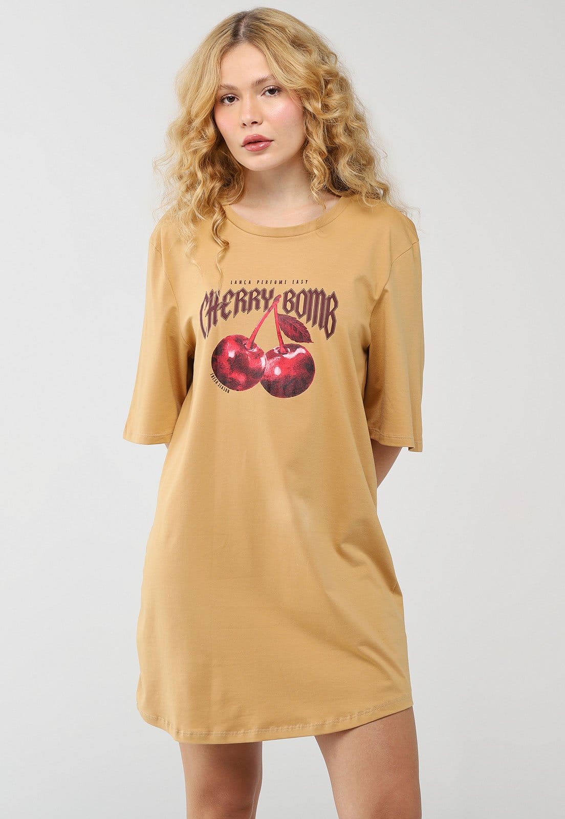 Vista principal Vestido Feminino Lança Perfume Cherry Bomb Mostarda Lança Perfume amarelo