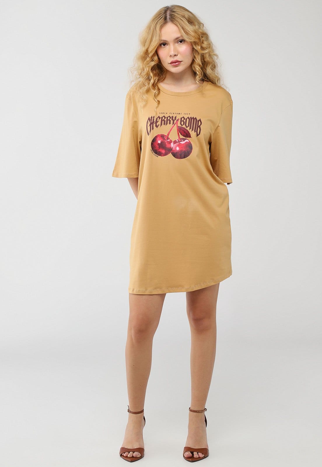 Vista 2 Vestido Feminino Lança Perfume Cherry Bomb Mostarda Lança Perfume amarelo