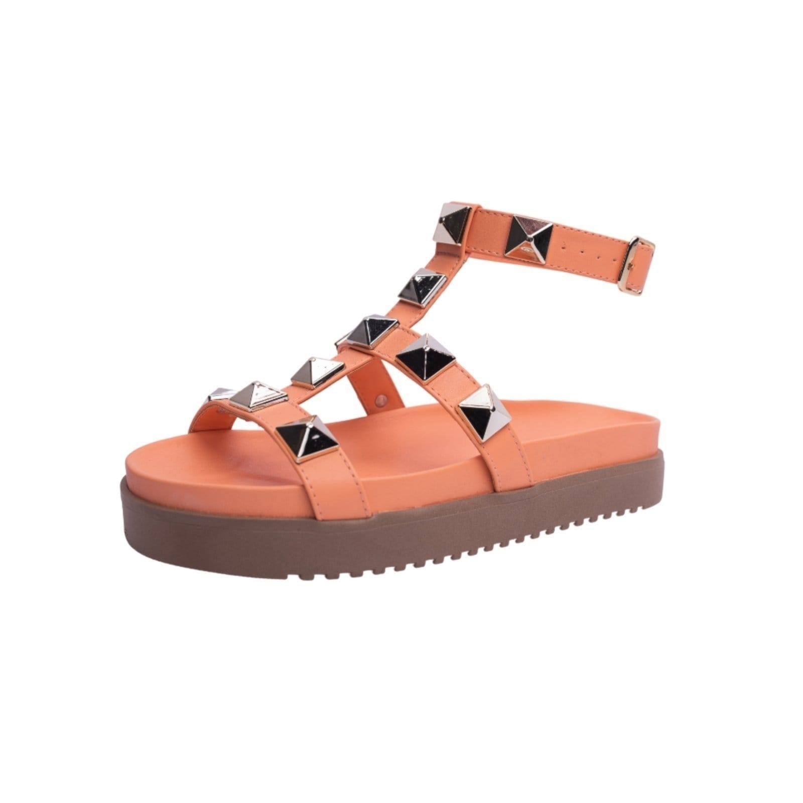 Vista principal Sandalia Papete Rasteira Feminina Piramide Sola Alta TELLINI STORE laranja