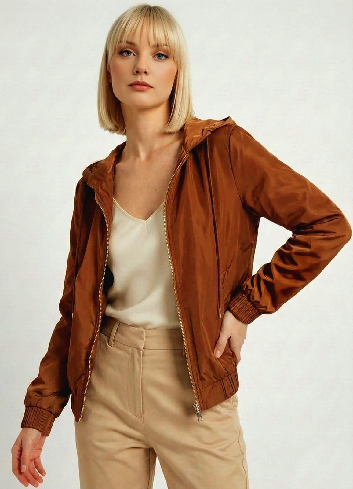 Vista 2 Jaqueta Forrada com Capuz e Bolsos Sob Bomber SOB marrom