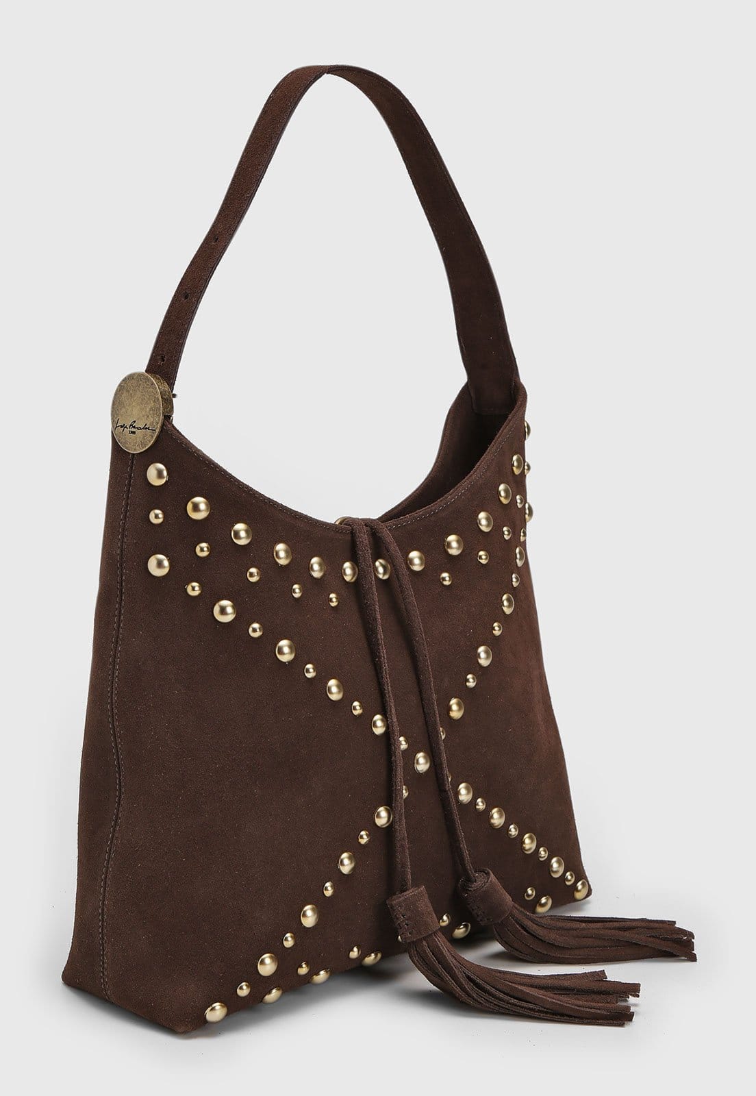 Vista 2 Bolsa Média Luiza Barcelos Aplicações Geométricas Escuro Luiza Barcelos marrom