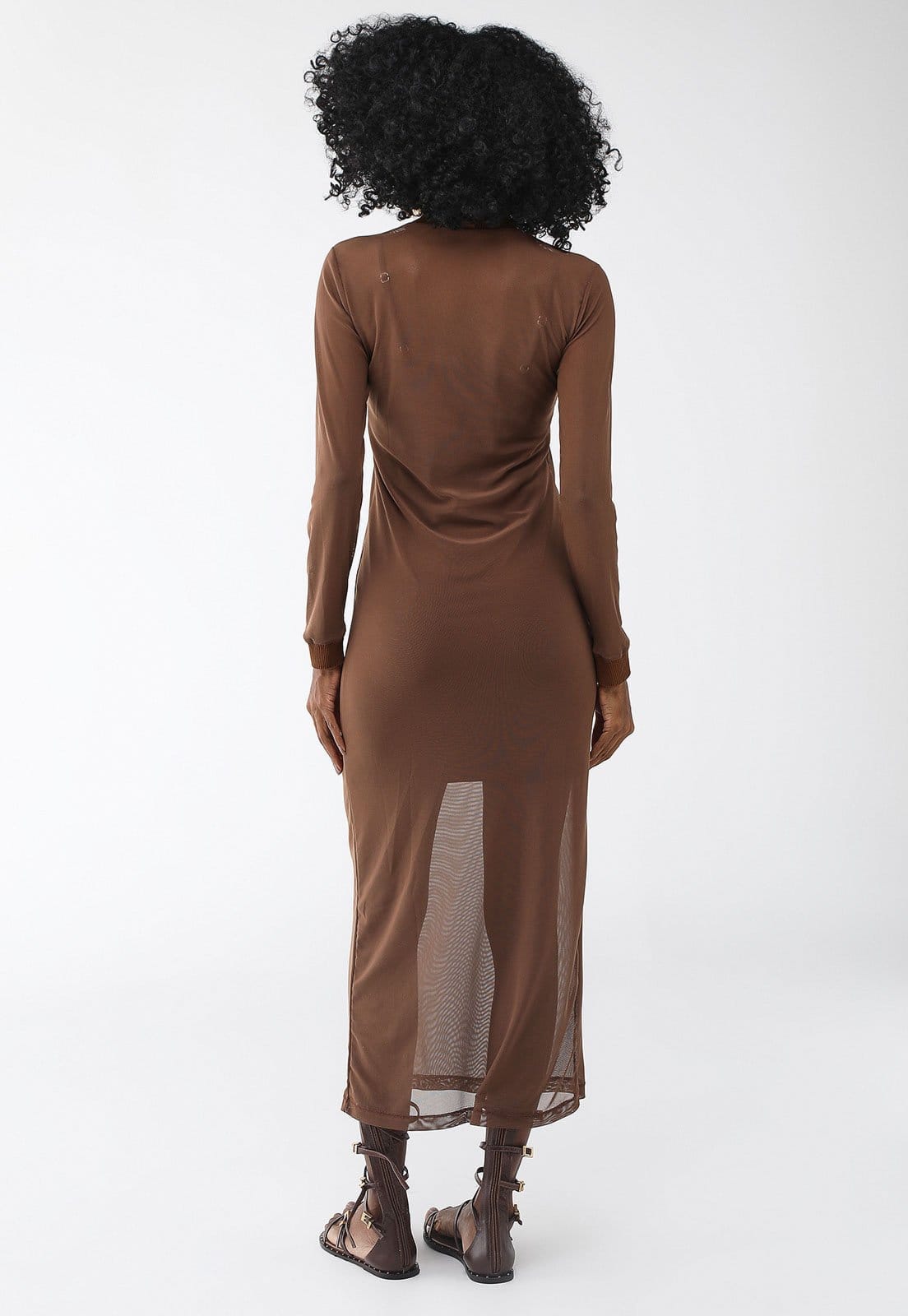 Vista 2 Vestido Tule Colcci Midi Logo Colcci marrom