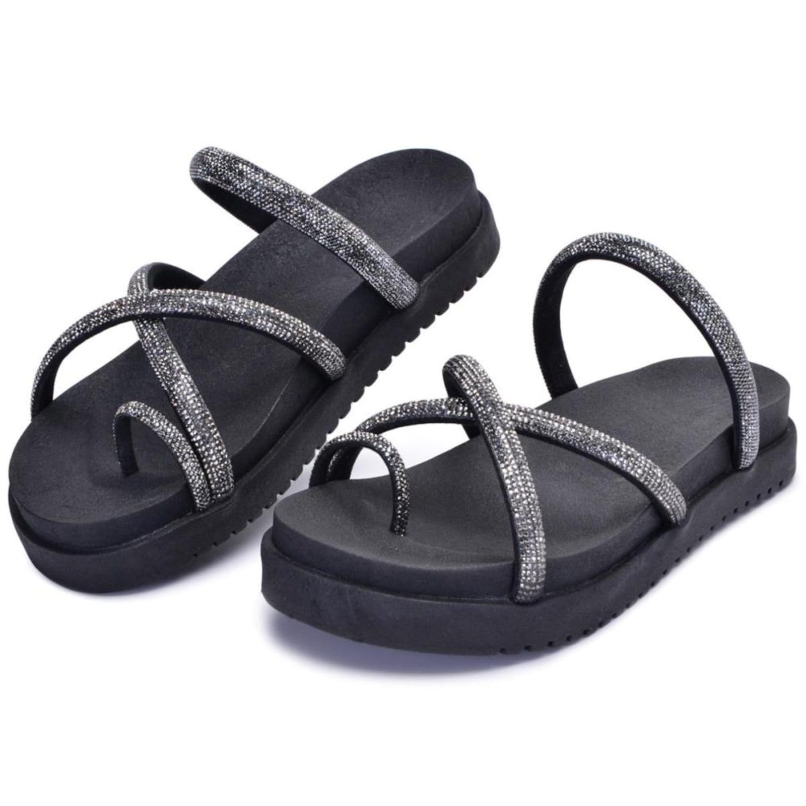 Vista 2 Papete Feminina Glitter Tiras DFT Wind Preta Peccato | Clube do Sapatato de Franca Peccato preto