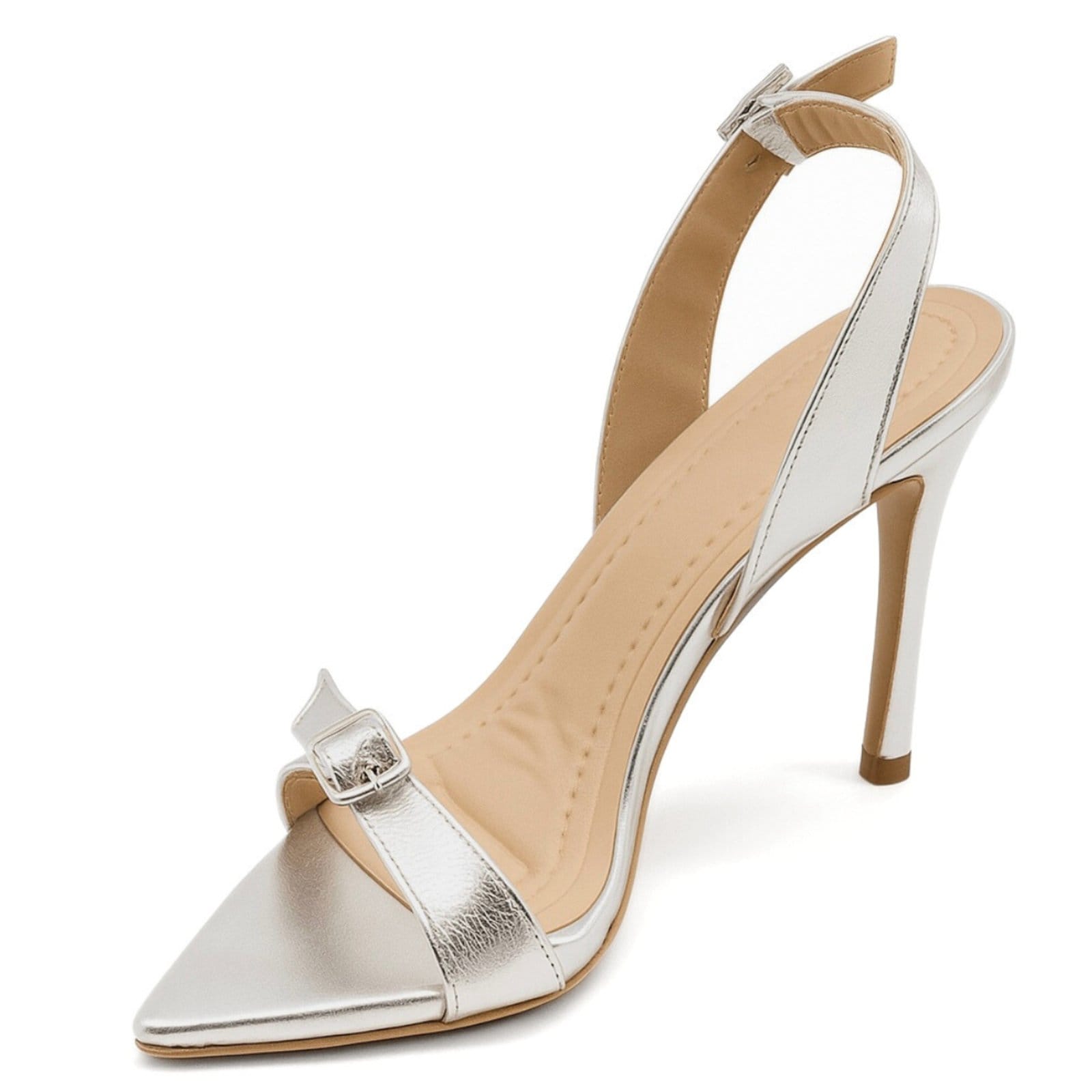 Vista 2 Sandalia Feminina Salto Alto Bico Fino Com Tira Calcanhar Festas 6014 Sete Sales prata