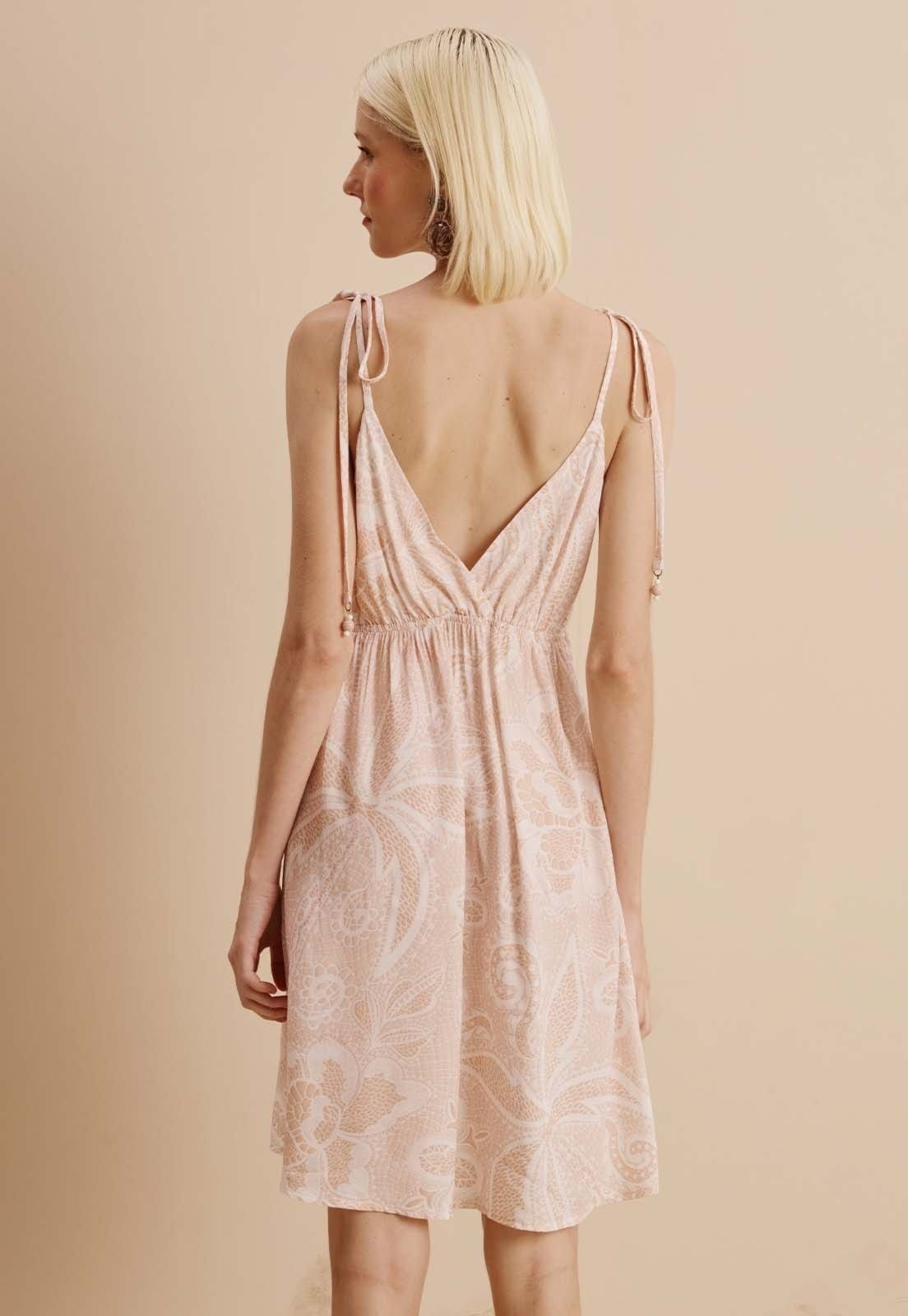 Vista 2 Vestido Curto Babados Estampado Maraca CaCay off-white