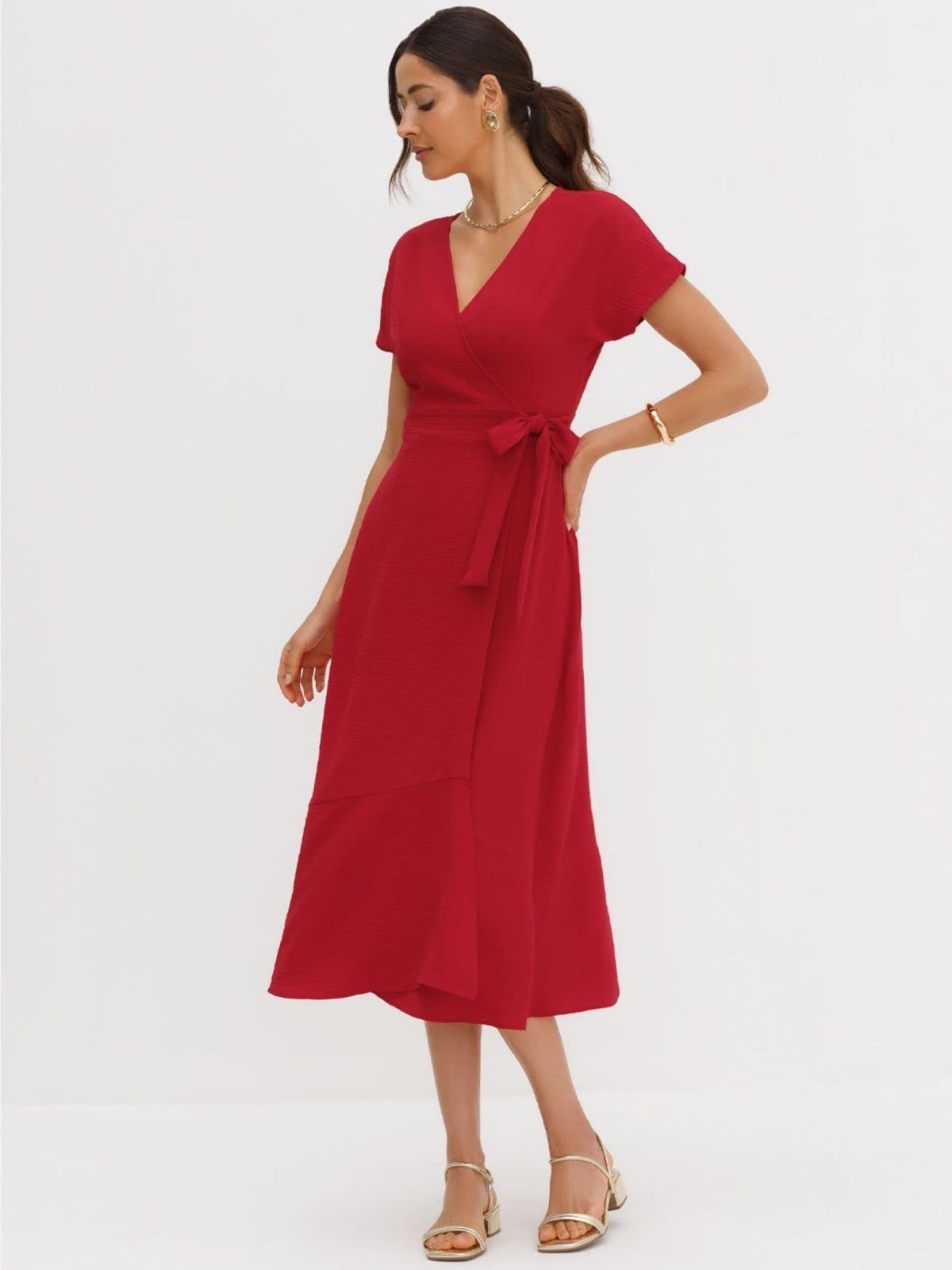 Vista 2 Vestido Longuete Manga Curta Noelia Principessa vermelho