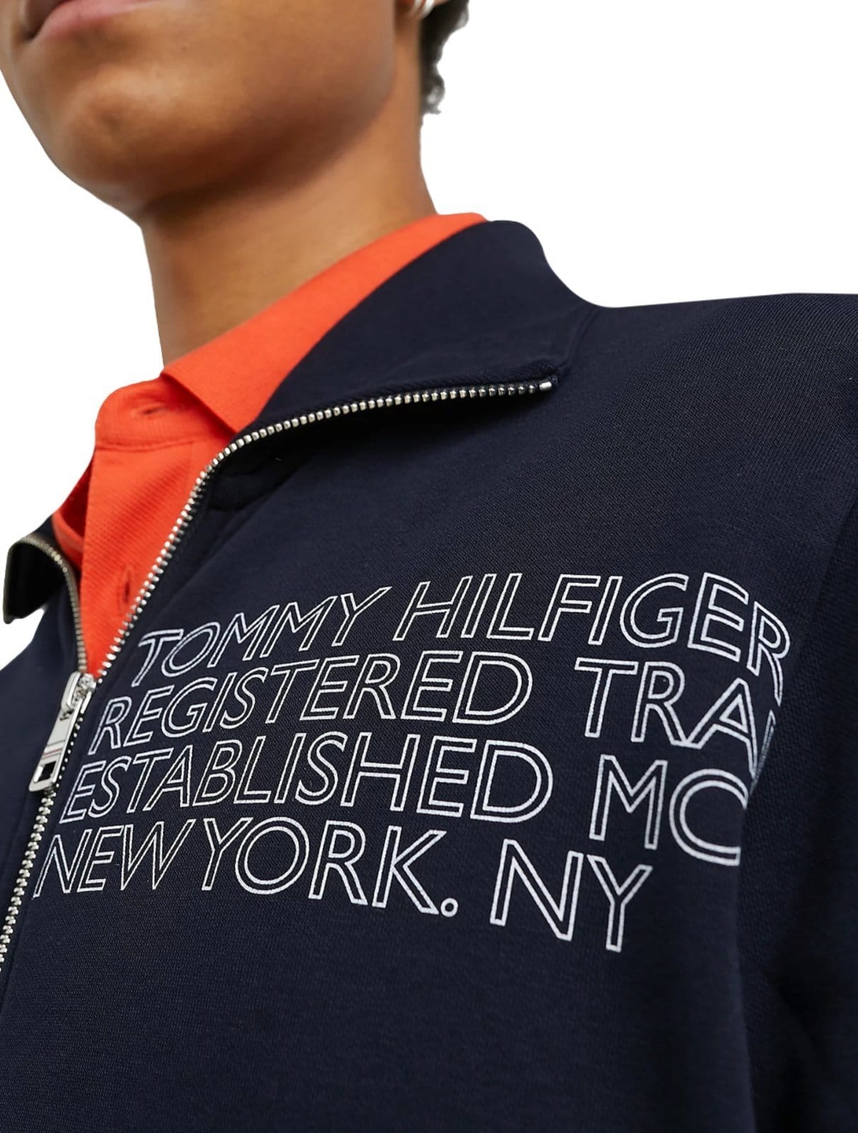 Vista 2 Moletom Tommy Hilfiger Masculina Badged Graphic Zip Through Tommy Jeans azul marinho