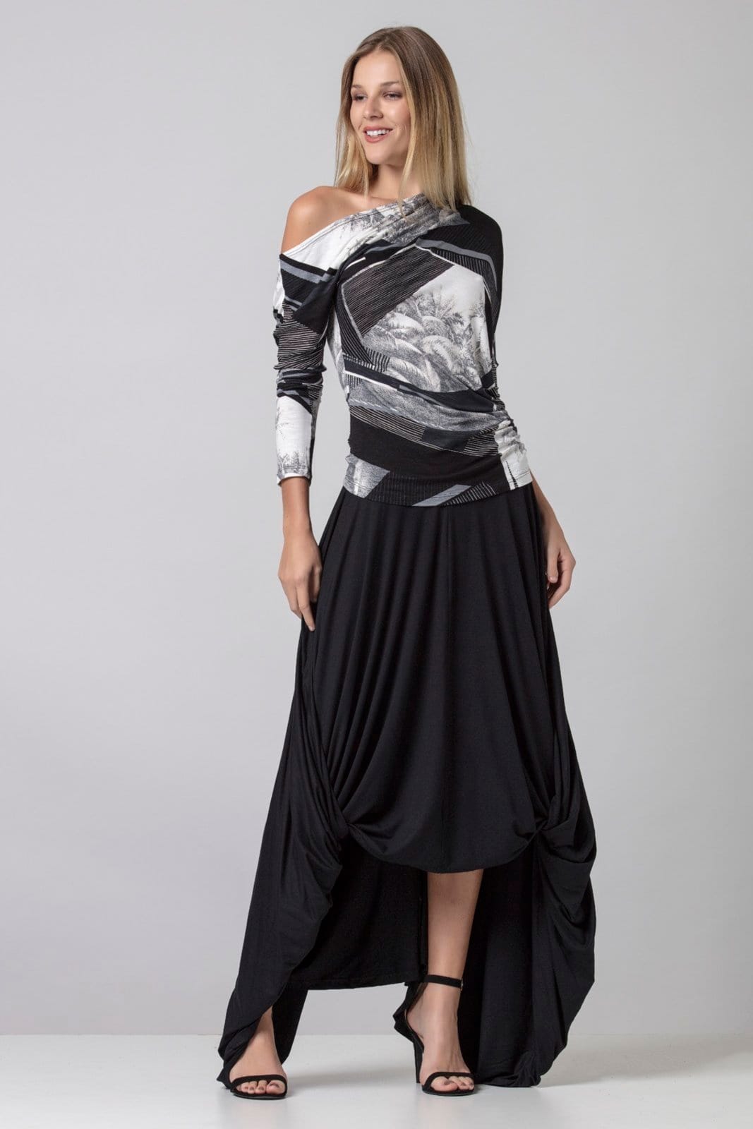 Saia Longa Amazonia Vital Malha Nó Hippie Chic Preta