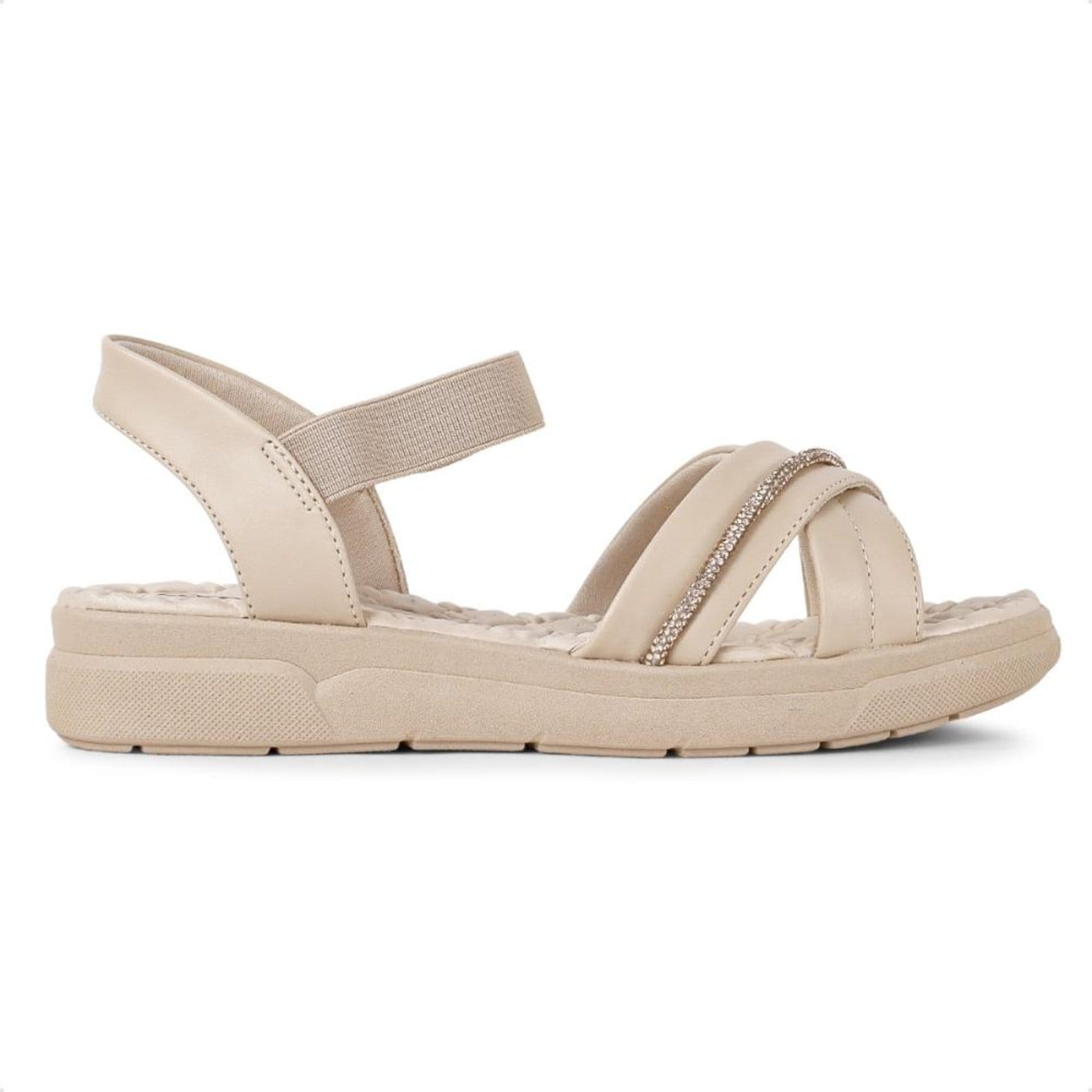 Vista principal Sandália Comfortflex Elastic Strass Feminina Comfortflex bege