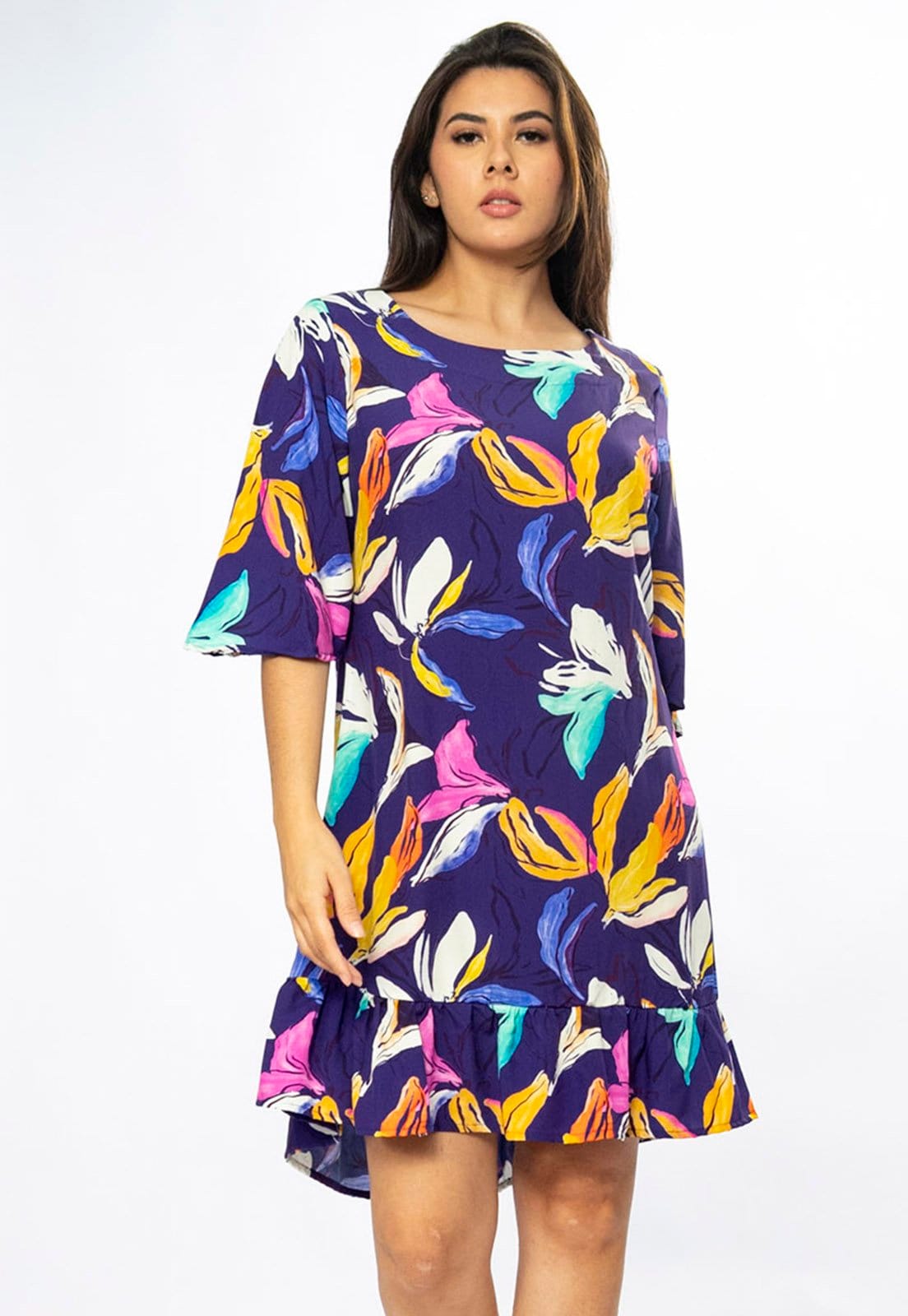 Vestido Amazonia Vital Curto Viscose Estampa Pétalas ao Vento