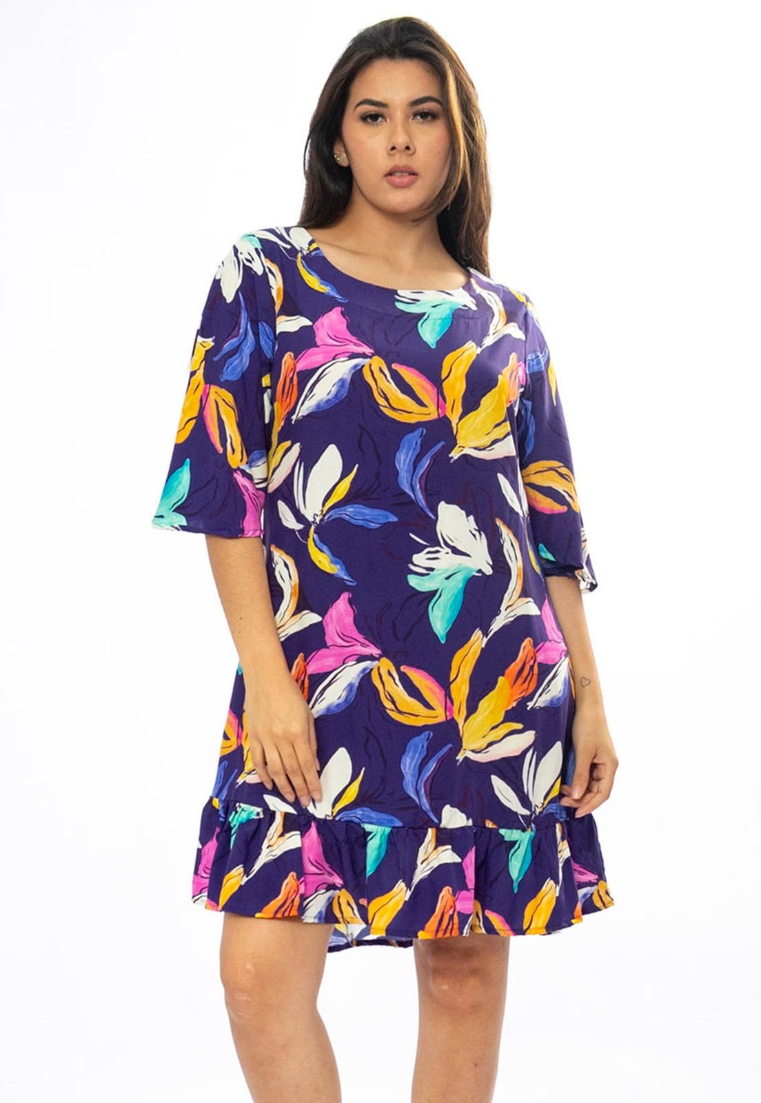 Vista 2 Vestido Amazonia Vital Curto Viscose Estampa Pétalas ao Vento Amazonia Vital amarelo/estampado/laranja/verde