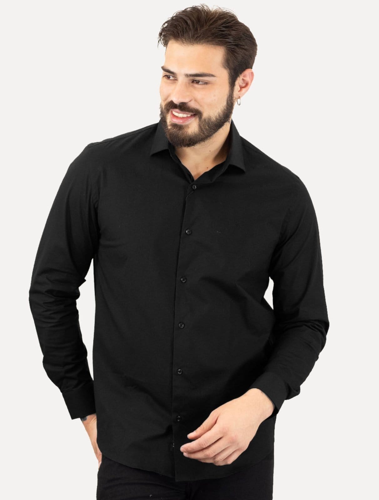Camisa Aramis Masculina Regular Tricoline Liso Stretch Preta
