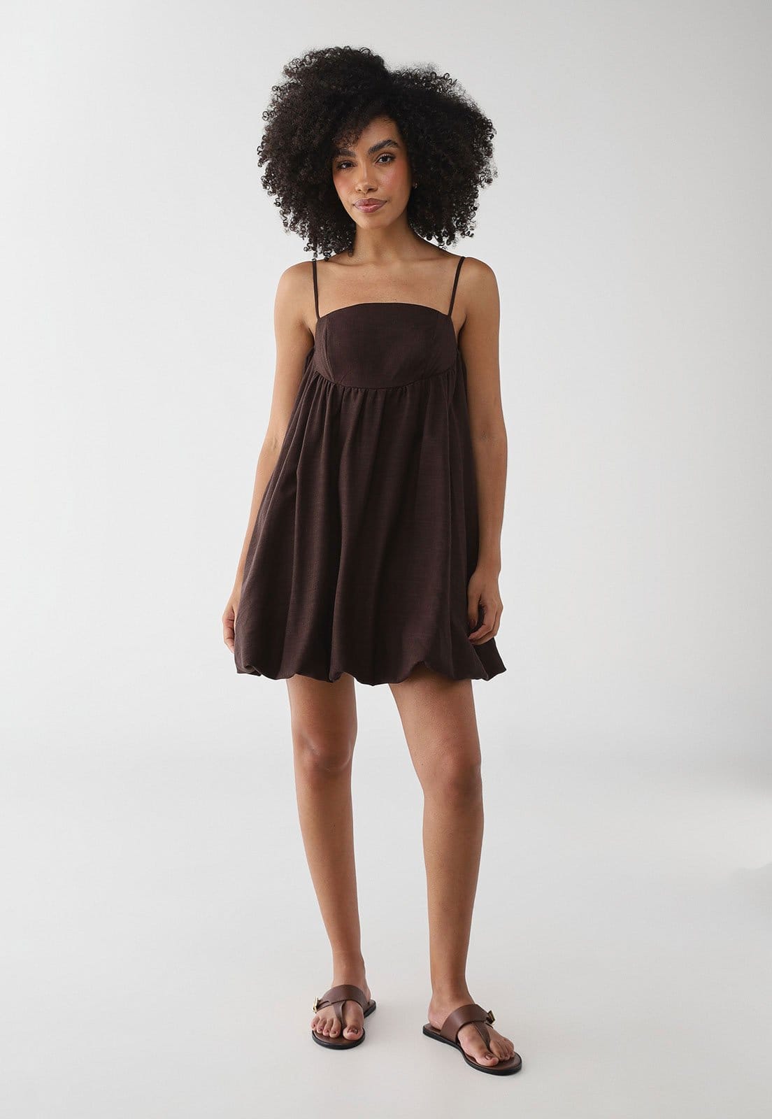 Vista 2 Vestido Feminino My Favorite Balonê com Linho My Favorite marrom