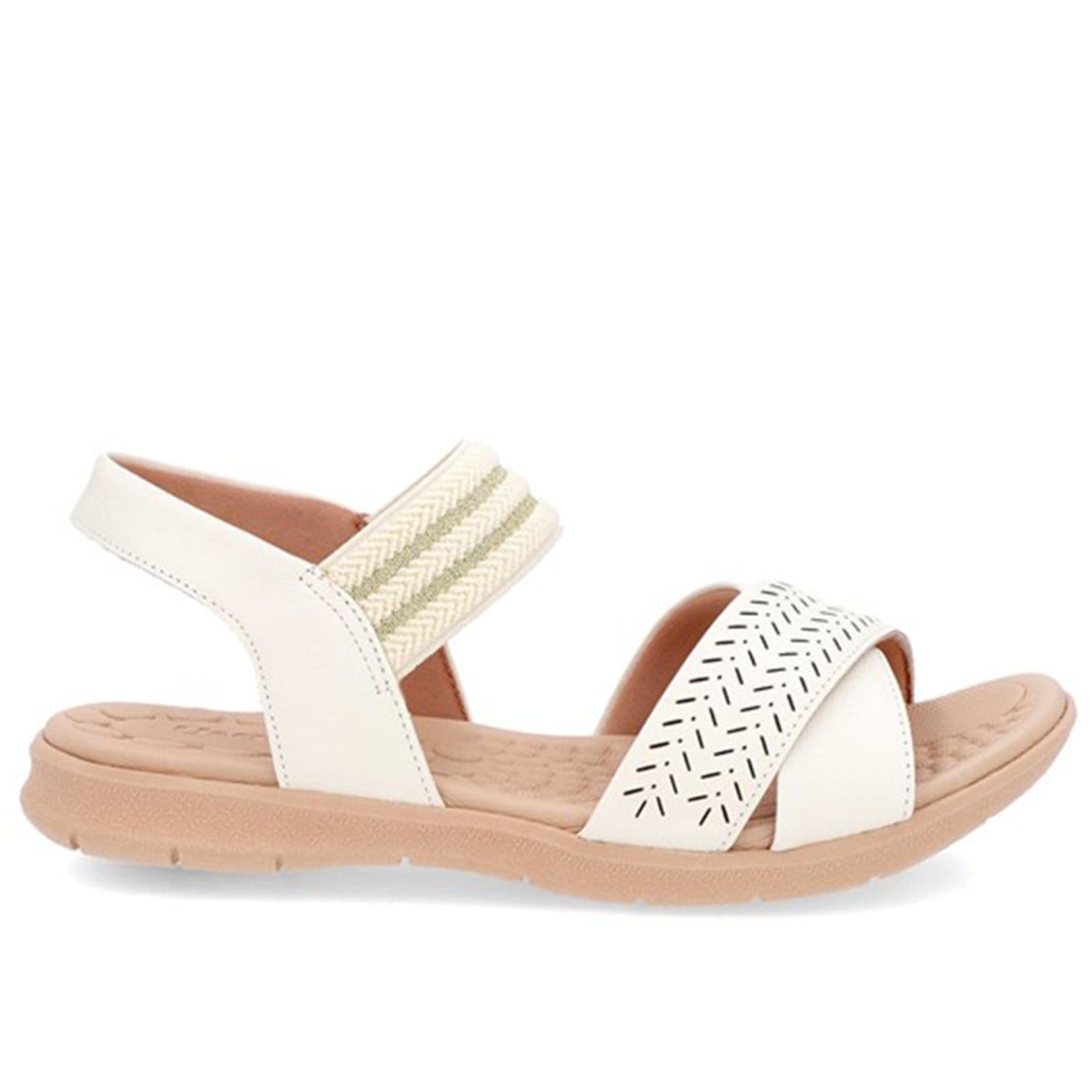 Vista principal Sandália Papete Usaflex Baixa Couro Elástico Confortoplantar Marfim Usaflex multicolorido