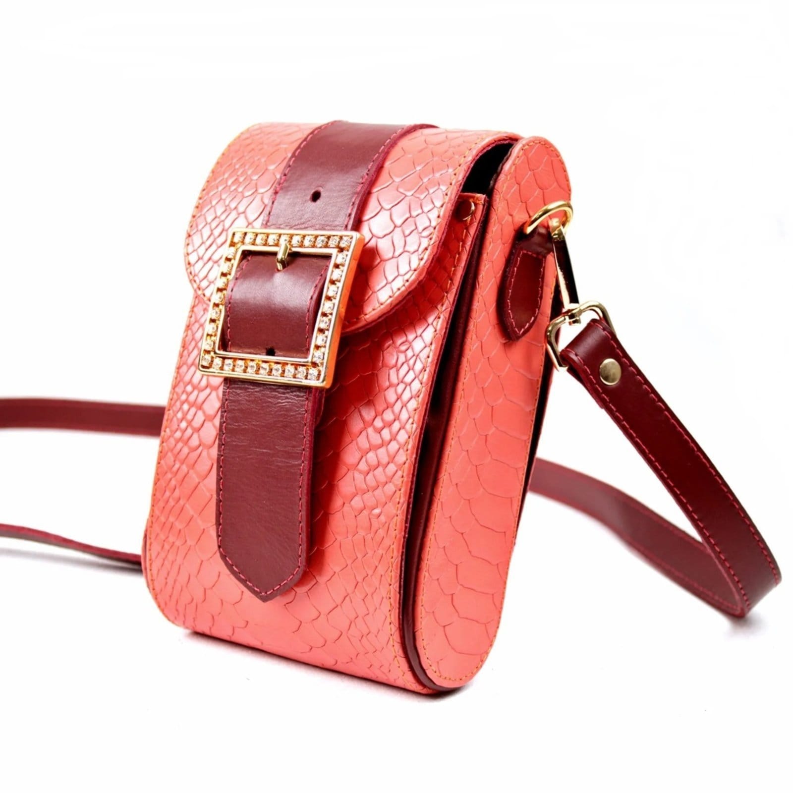 Vista 2 Bolsa Transversal Estruturada em Couro Artlux 9052 Artlux coral