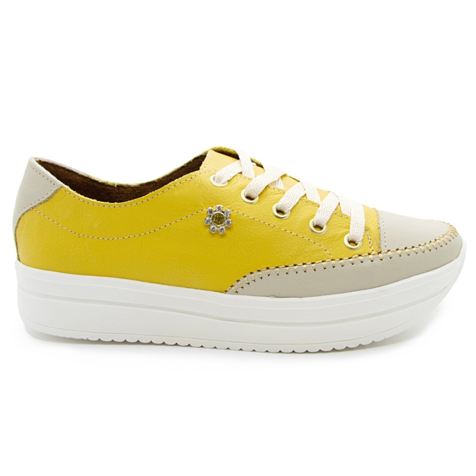 Vista 2 Tênis Sapatênis Paola Ferrara - COURO - TODO FORRADO SOLA ALTA - cod807 com diRavena amarelo/bege