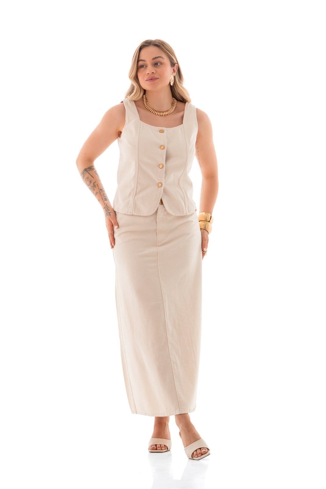 Vista 2 Top Jeans Feminino Arauto Natural ARAUTO JEANS bege natural