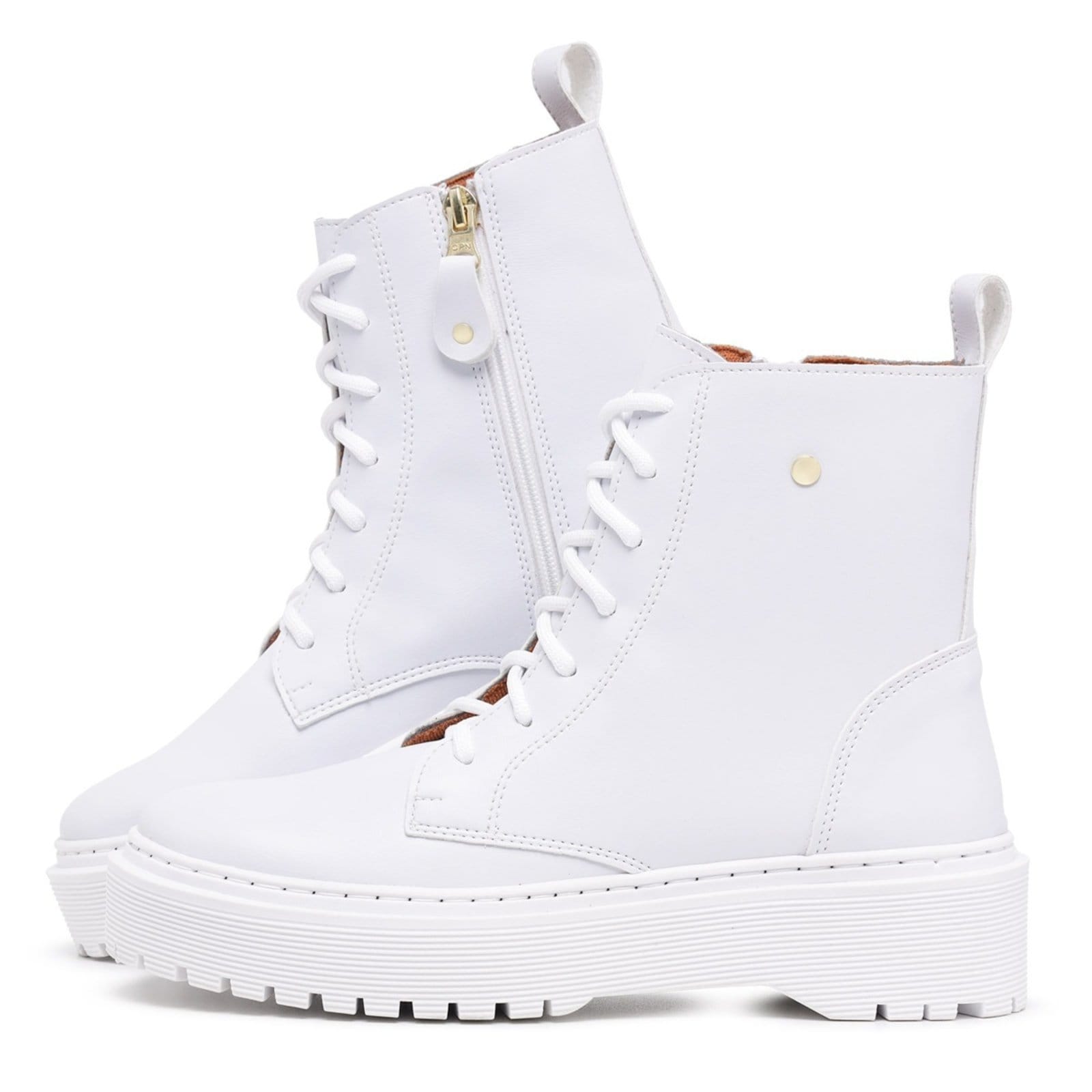 Vista principal Coturno Feminino Bota Blogueira Plataforma Tratorada Hype branco