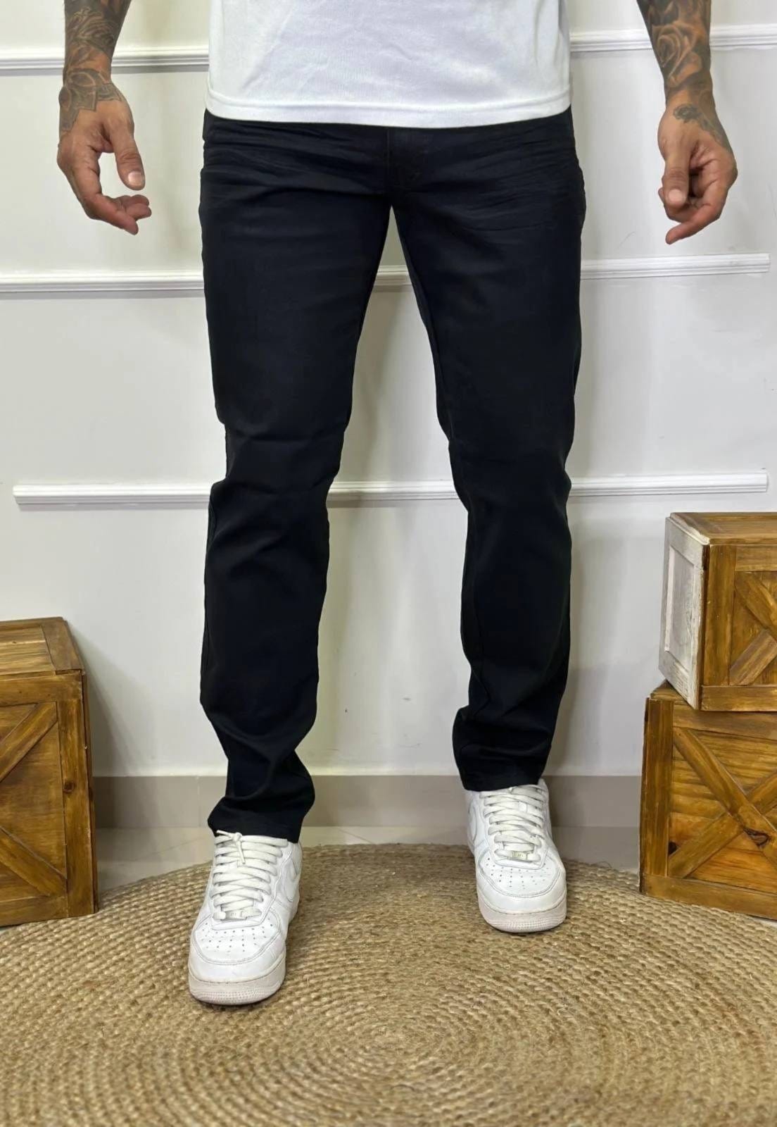 Vista 2 Calça Masculina de Sarja Alfaiatada Skinny com Elastano Preta ER ESTILO RENOVADO preto