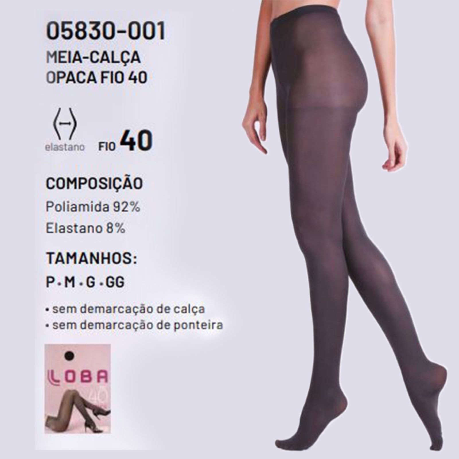 Vista 2 Meia Calça Opaca Loba Com Elastano Fio 40 05830 Lupo preto