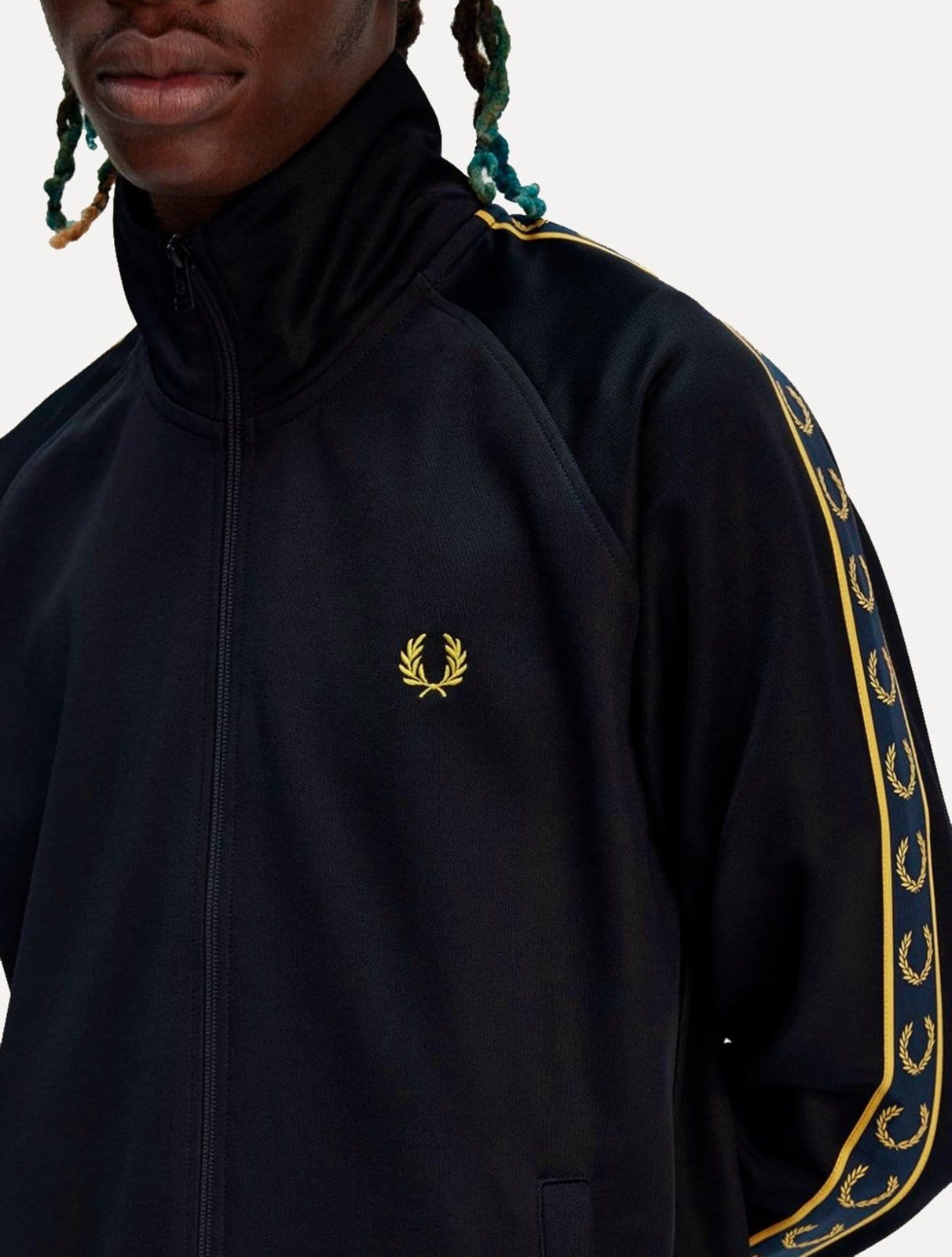 Vista 2 Jaqueta Fred Perry Masculina Contrast Tape Track Fred Perry azul marinho