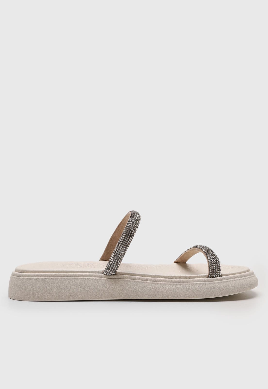 Vista 2 Rasteira Moleca Tiras Pedrarias Branca MOLECA branco