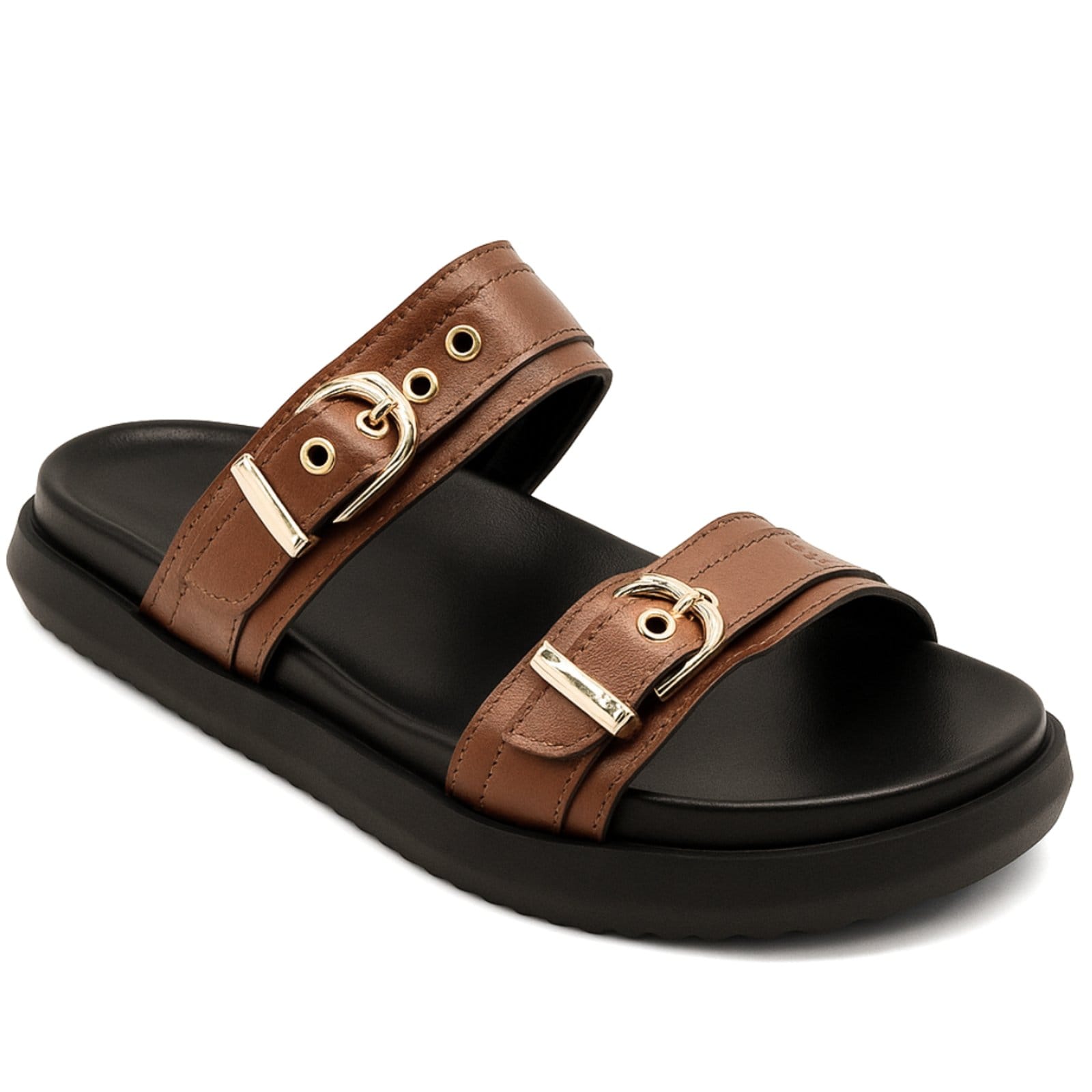 Papete Flatform Feminina Slide Duas Tiras Ajustáveis Cacau 003