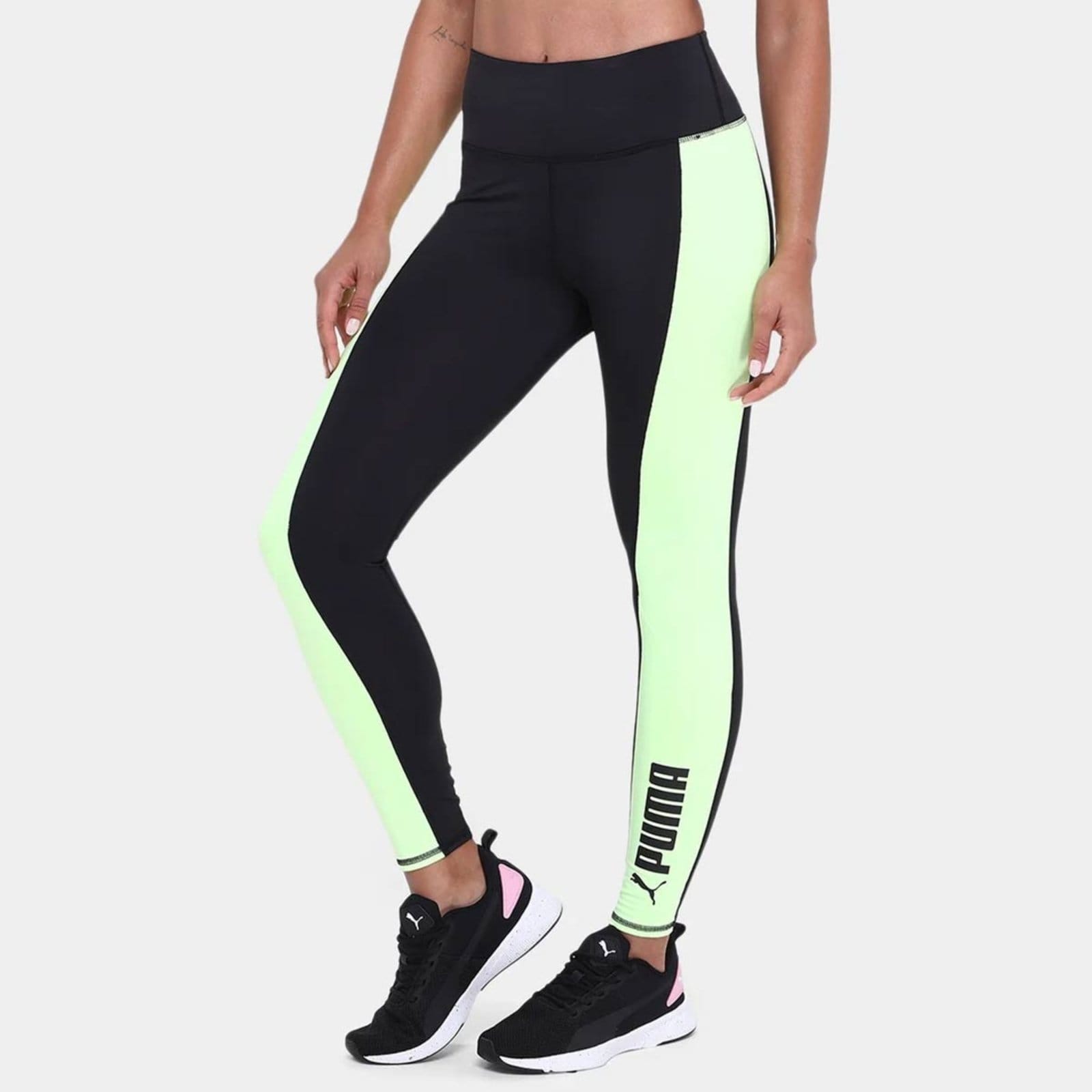 Calça Legging Puma Fit Eversculpt Color Block Feminina Preto e Verde
