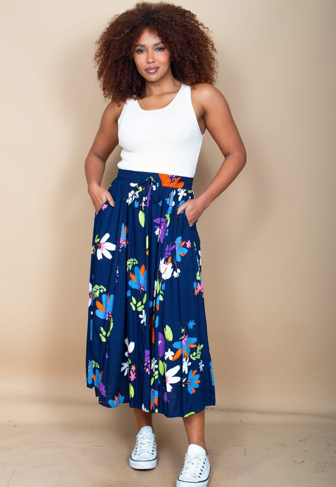 Vista principal Saia Cabanafree Longa Estampa Festa das Flores Cabanafree azul/estampado azul